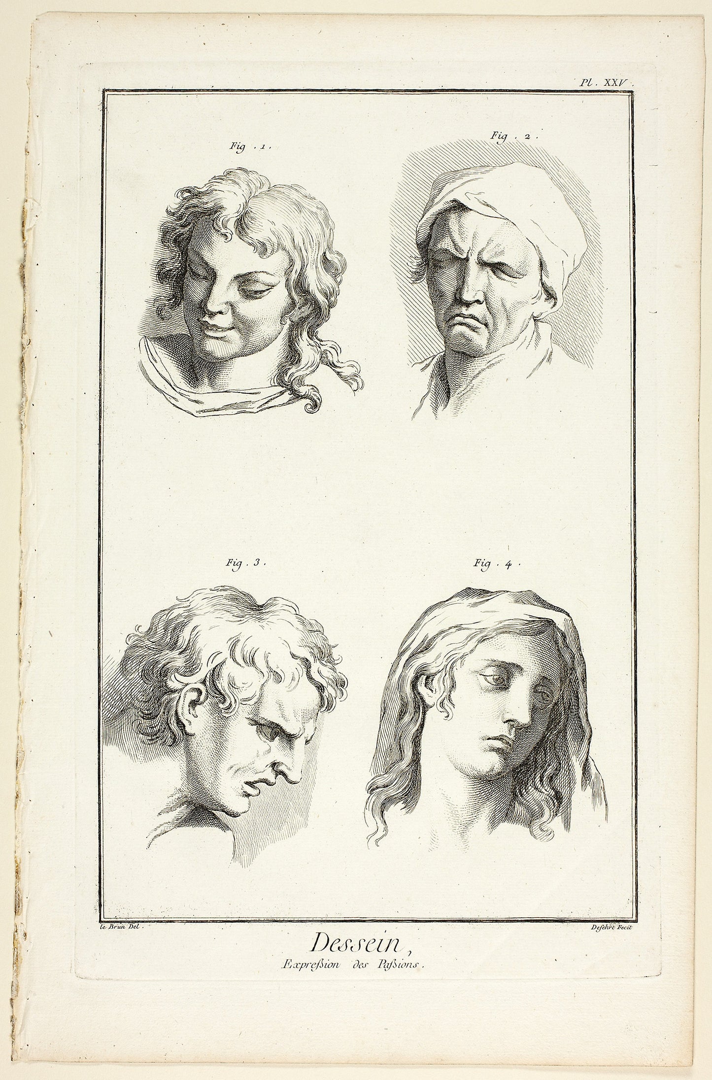 Drawing: Expressions of Emotion (Laughter, Weeping, Compassion, Sadness), from Encyclopédie: A. J. Defehrt (French, active 18th century), Poster Print Wall Art