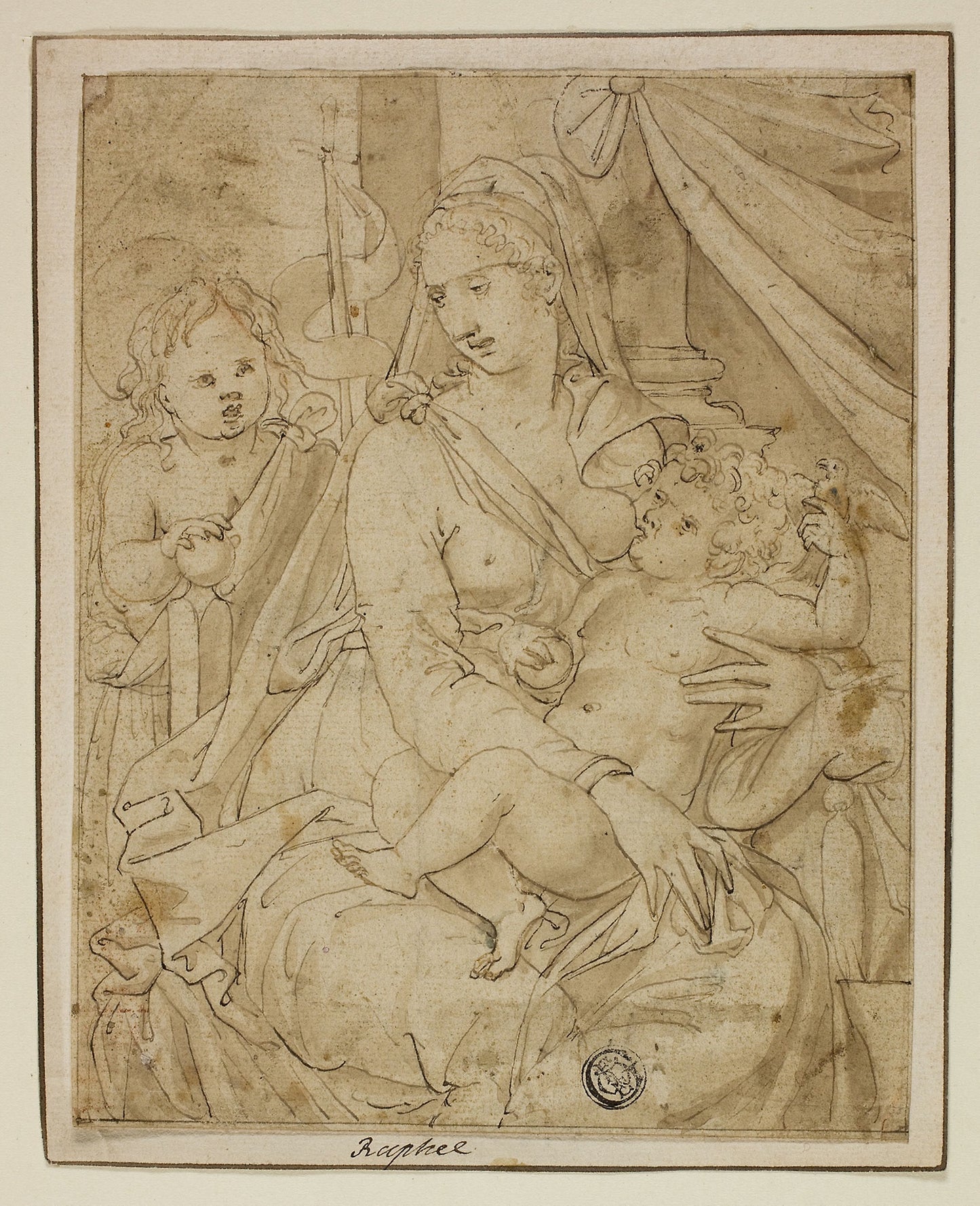 Virgin and Child with the Infant John the Baptist - Luca Penni, Poster Print Wall Art