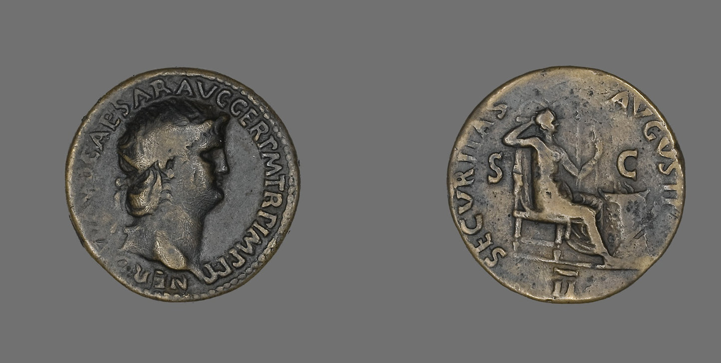 Dupondius (Coin) Portraying Emperor Nero - Roman, minted in Rome, Poster Print Wall Art
