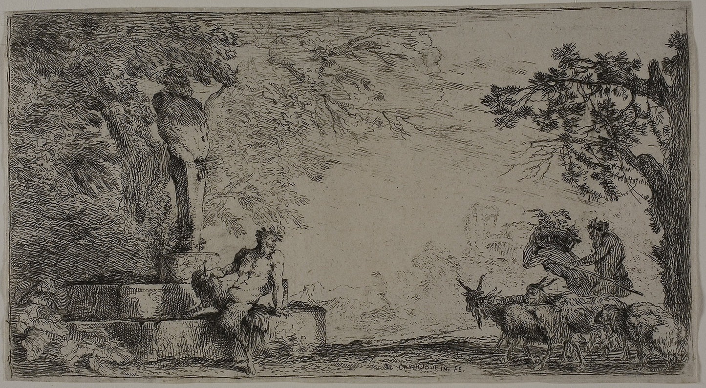 Satyr Resting beneath a Herm - Giovanni Benedetto Castiglione, Poster Print Wall Art