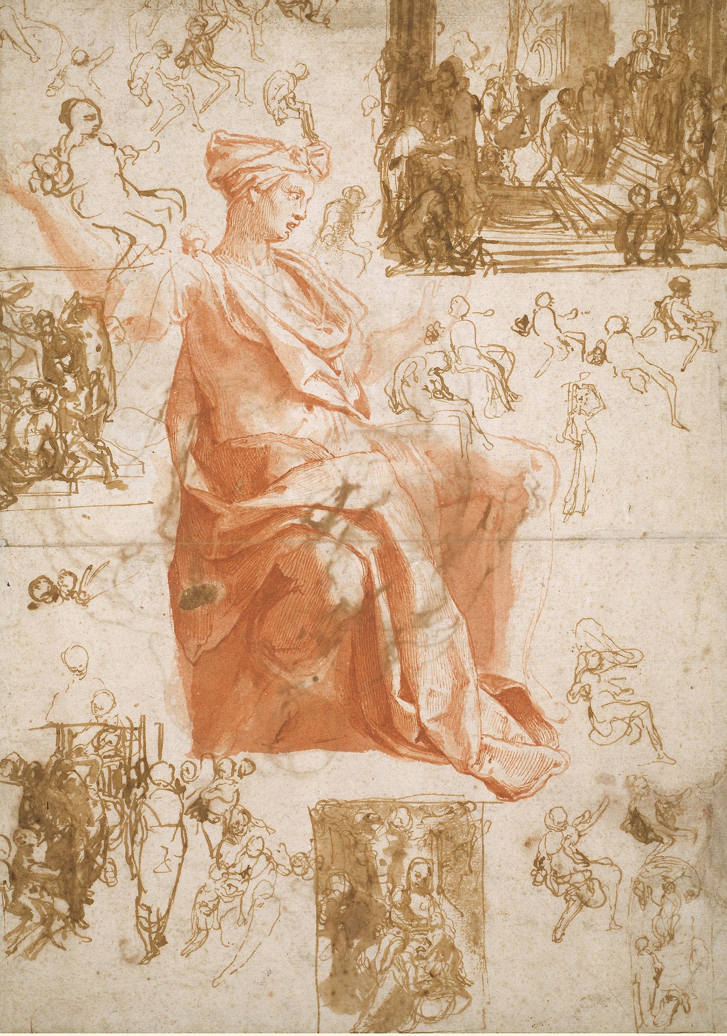Sheet of Studies for the Blinding of Elymas, Sacrifice at Lystra, and a Holy Family - Taddeo Zuccaro, Poster Print Wall Art