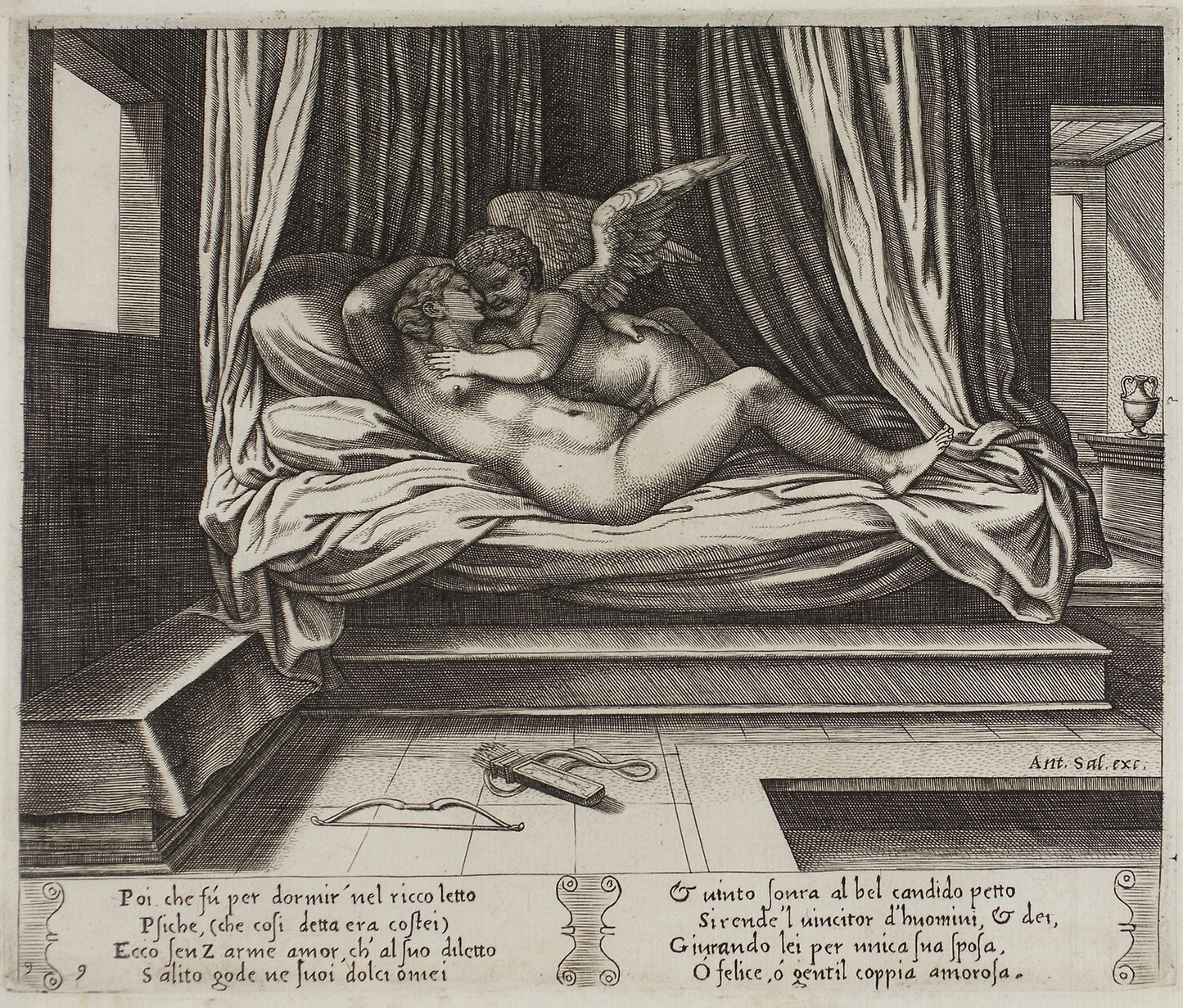 Cupid in Psyche's Arms - Master of the Die (Italian, active c. 1530-1560), Poster Print Wall Art