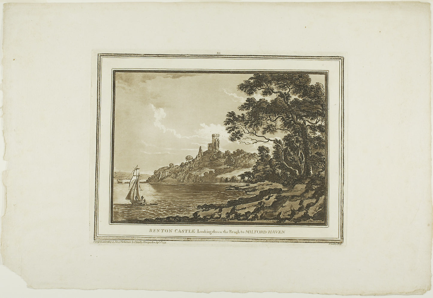 Benton Castle Looking down the Reach to Milford Haven, from Twelve Views in Aquatinta from Drawings taken on the Spot in South Wales - Paul Sandby , Poster Print Wall Art