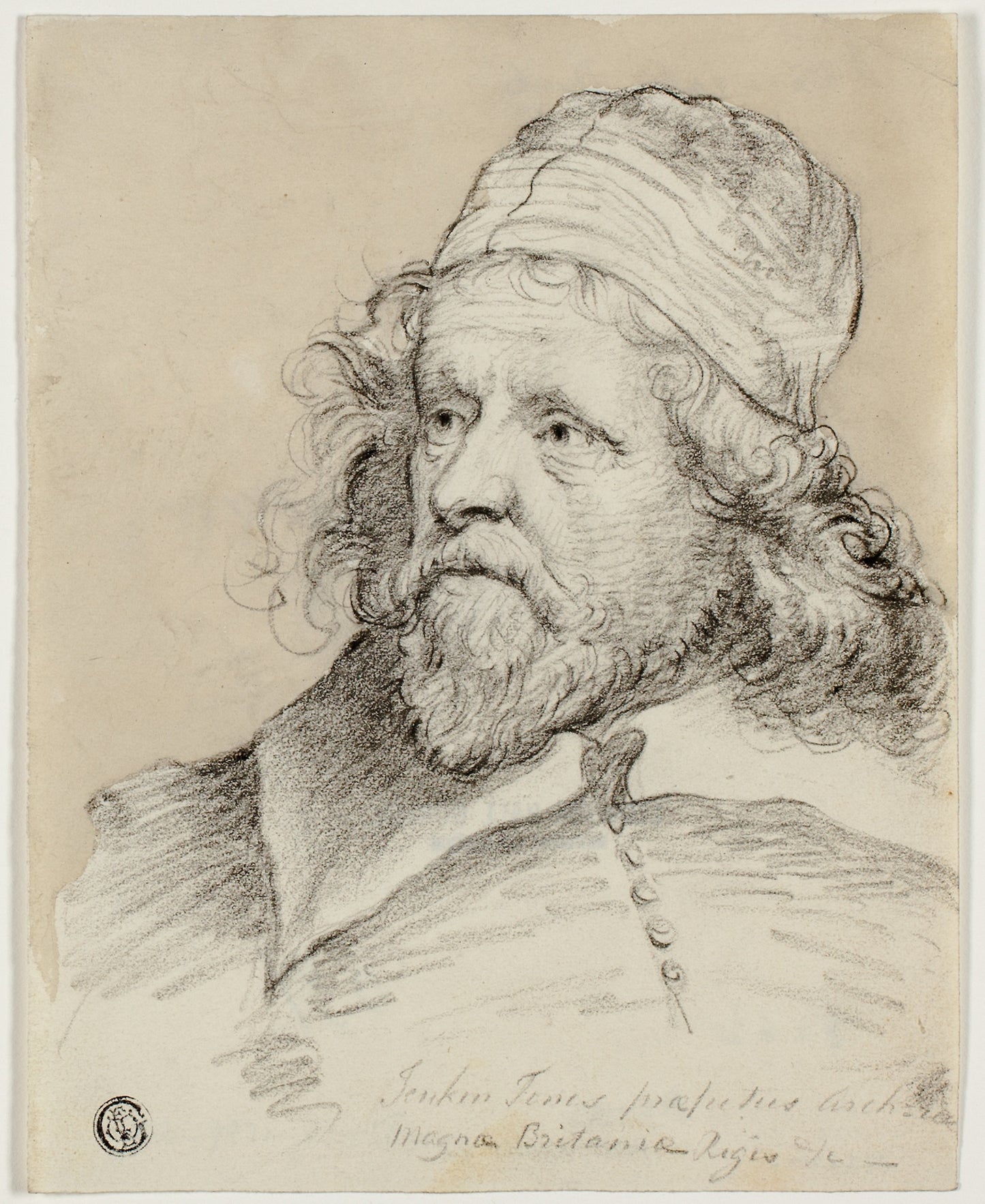 Inigo Jones (recto); Sketch of Female Head (verso) - After Anthony van Dyck , Poster Print Wall Art