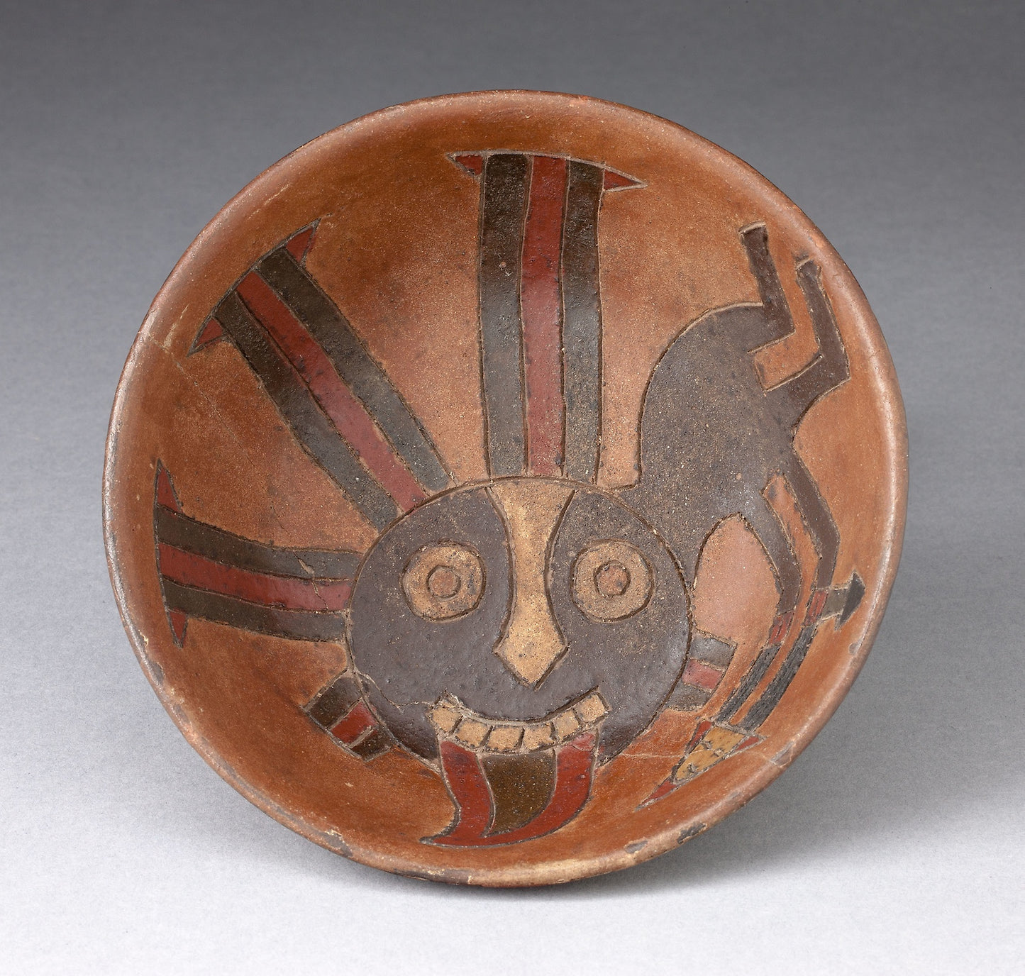 Bowl with Anthropomorphic Figure Holding Darts Painted on Interior - Paracas, Poster Print Wall Art