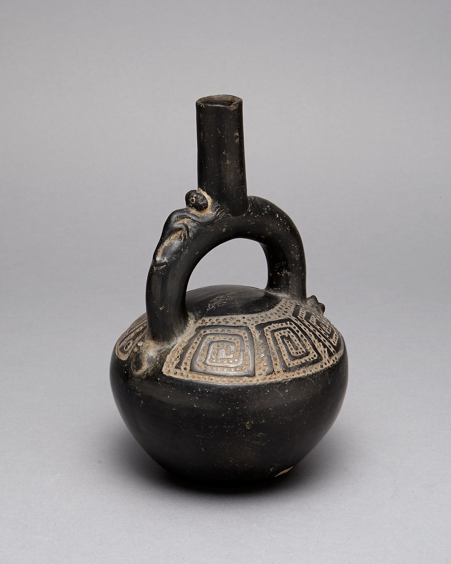 Blackware Stirrup Spout Vessel with Incised Squared Spiral Motif - Chimú, Poster Print Wall Art