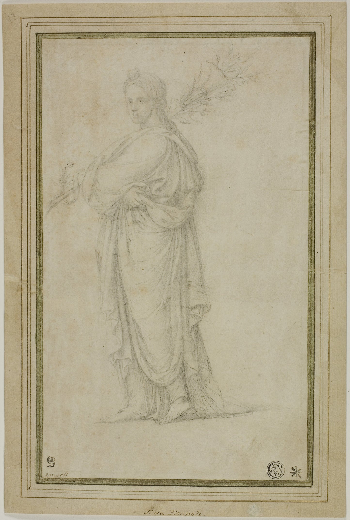 Standing Draped Female Figure Carrying Trumpet, Flowers - Circle of Girolamo Sellari, called Girolamo da Carpi, Poster Print Wall Art