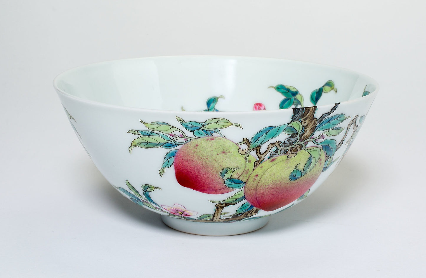 Bowl with Fruiting Peaches, Tree Peony, Flowering Plum and Bats - China, Poster Print Wall Art