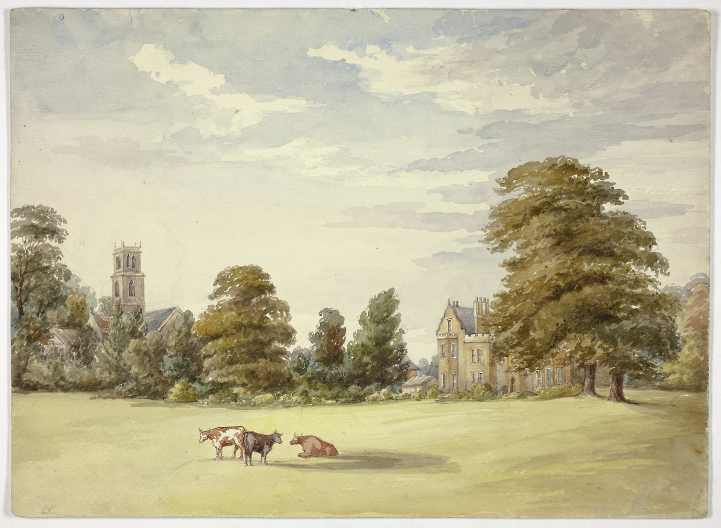 Cows before Manor House and Church - Elizabeth Murray, Poster Print Wall Art