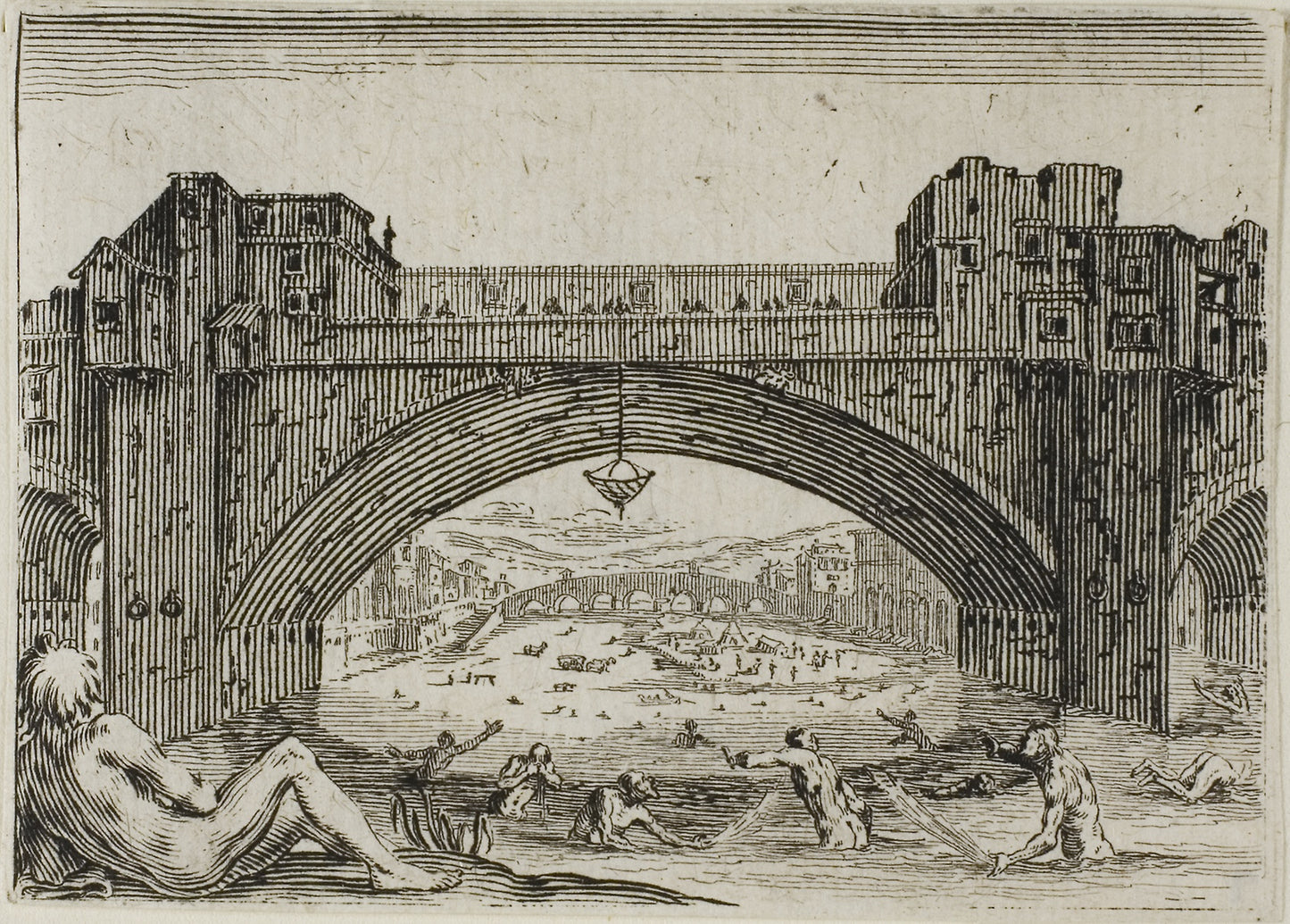 The Pont Vecchio in Florence, from The Caprices - Jacques Callot, Poster Print Wall Art