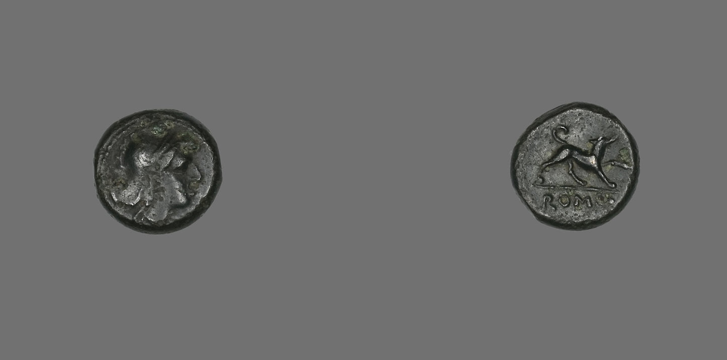 Half-Litra (Coin) Depicting the Goddess Roma - Roman, minted in Rome, Poster Print Wall Art