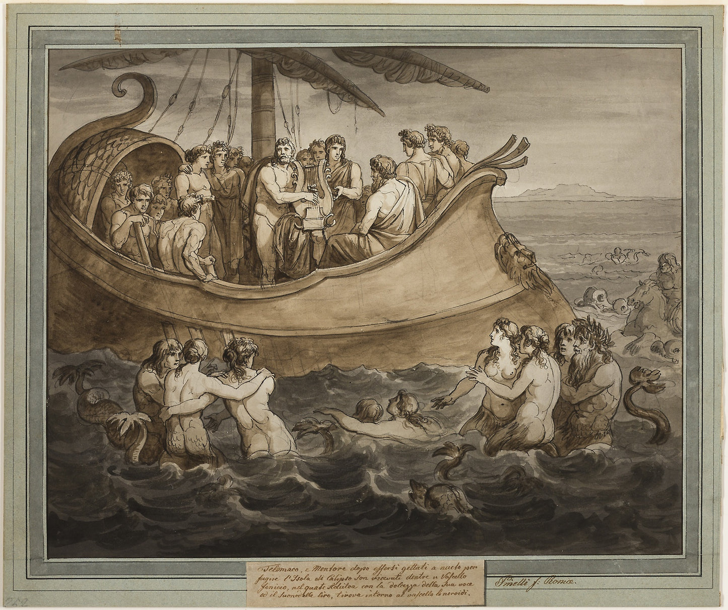 Telemachus and Mentor in a Galley after Fleeing the Island of Calypso, from The Adventures of Telemachus, Book 8 - Bartolomeo Pinelli, Poster Print Wall Art