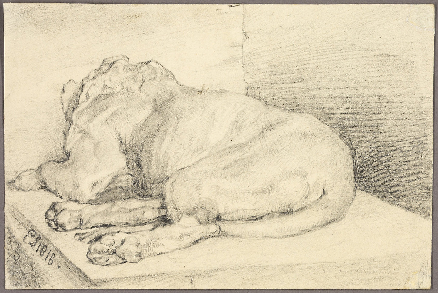 Reclining Lion, From Back - Attributed to Edwin Henry Landseer, Poster Print Wall Art