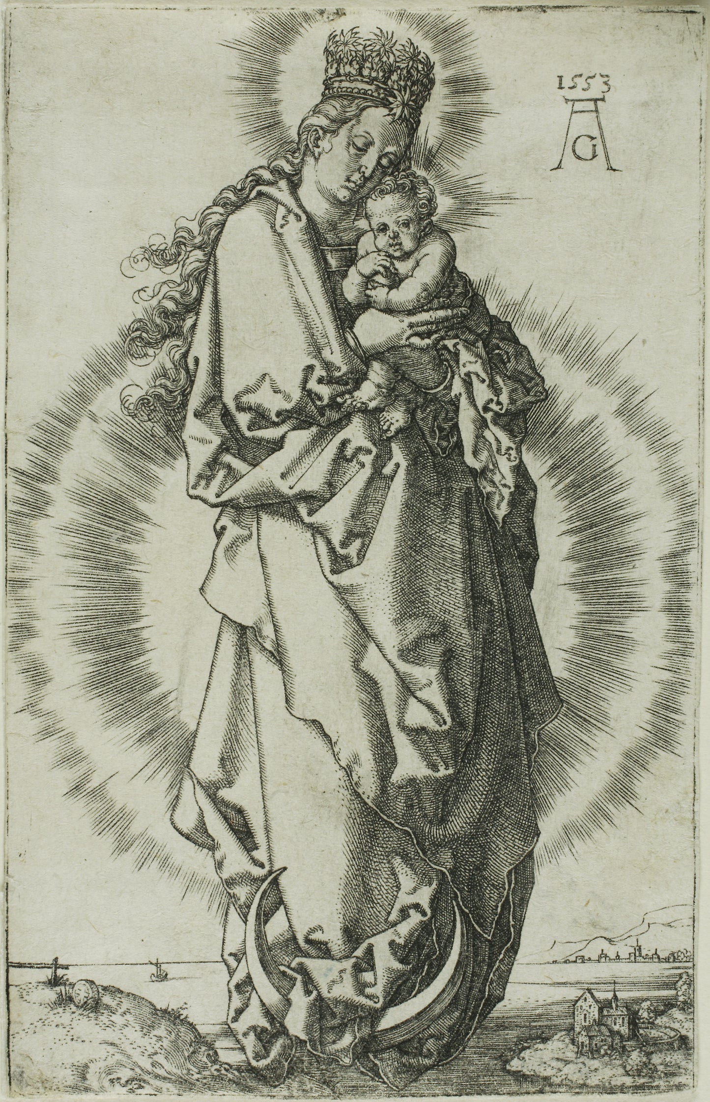 The Virgin and Child on a Crescent Moon - Heinrich Aldegrever, Poster Print Wall Art