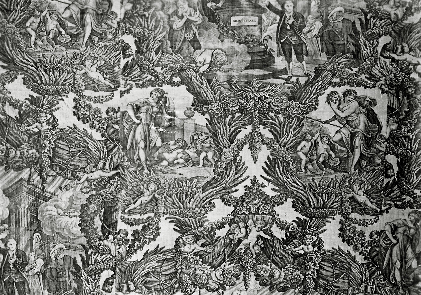 Garrick and Shakespeare with Tragedy and Comedy (Furnishing Fabric) - After a painting - Robert Edge Pine (English, c. 1730–1788) Engraved - Caroline Watson (English, 1760–1814), Poster Print Wall Art
