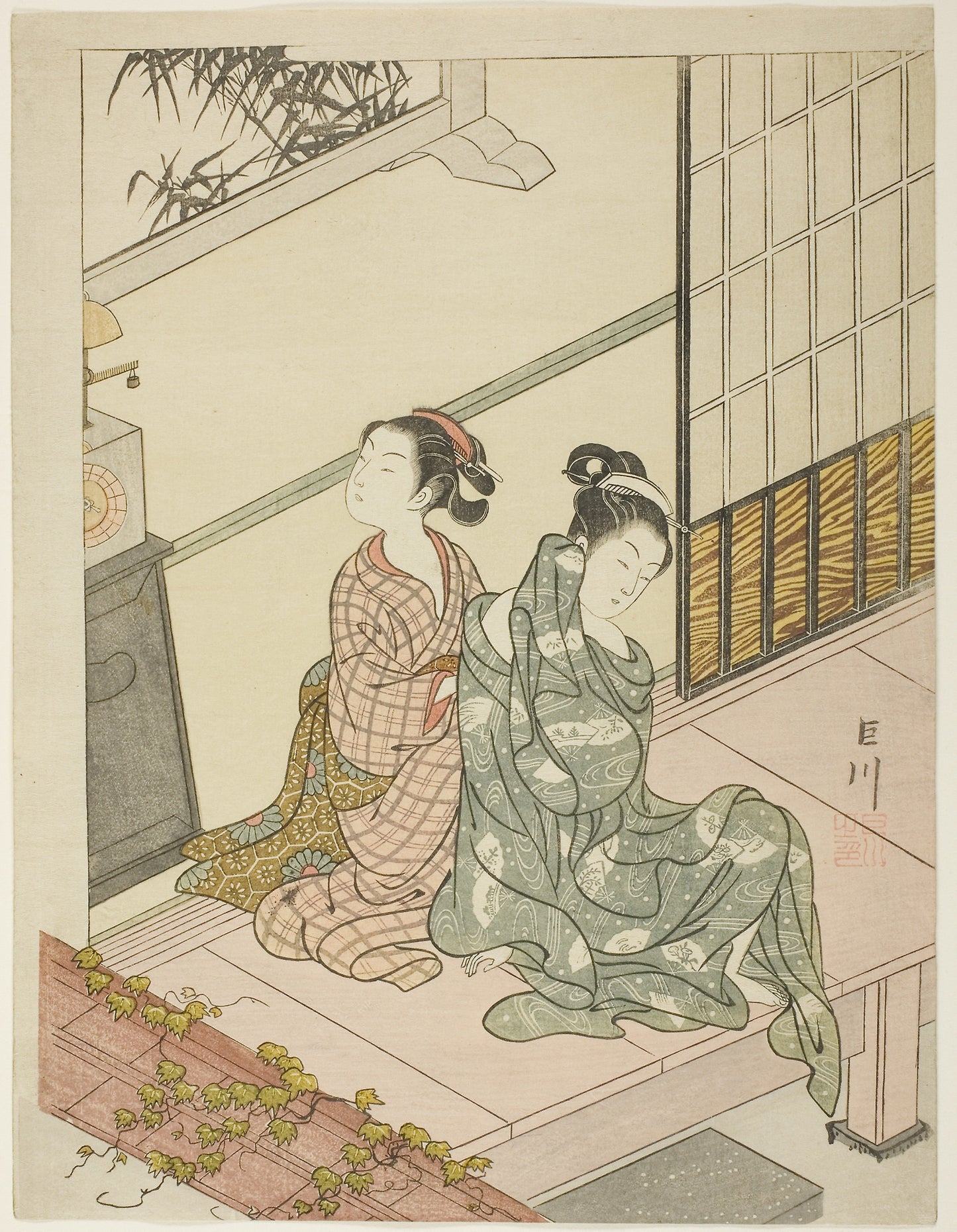 The Evening Bell of the Clock (Tokei no bansho), from the series "Eight Views of the Parlor (Zashiki hakkei)" - Suzuki Harunobu ?? ?? , Poster Print Wall Art