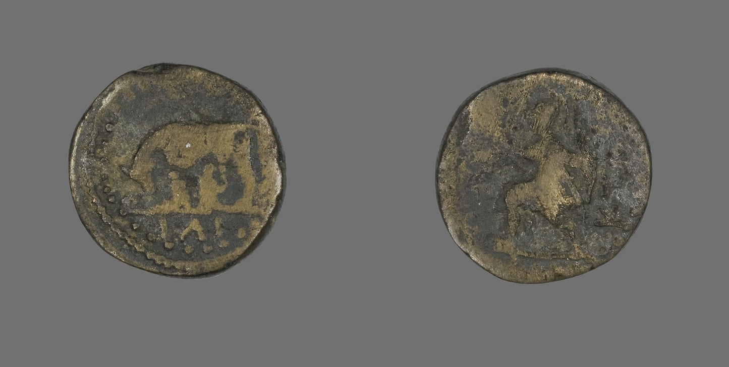 Coin Depicting a She-Wolf Nursing Romulus and Remus - Roman, minted in Ilium, Troas, Poster Print Wall Art