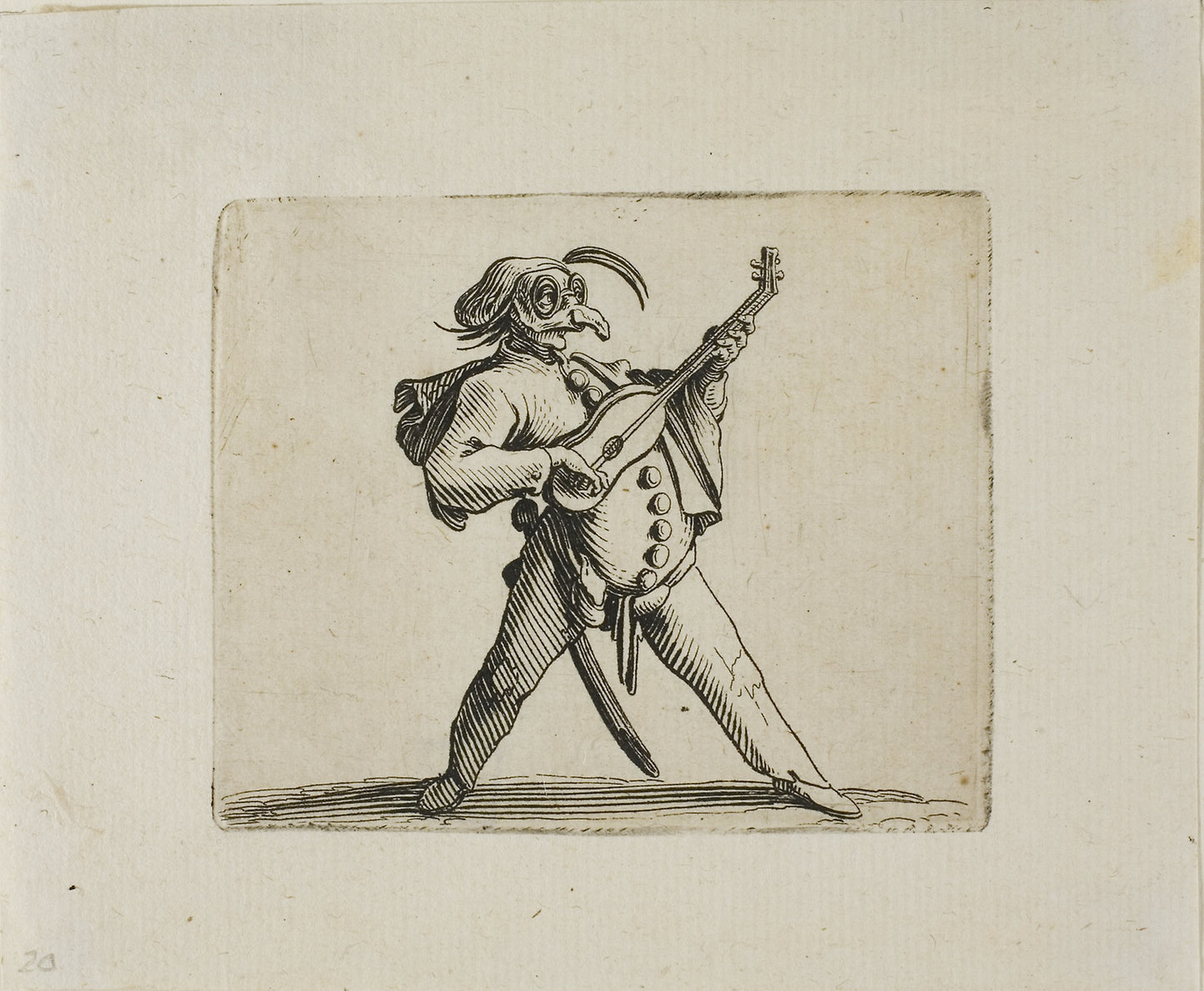 Masked Comedian Playing the Guitar, from Varie Figure Gobbi - Jacques Callot, Poster Print Wall Art
