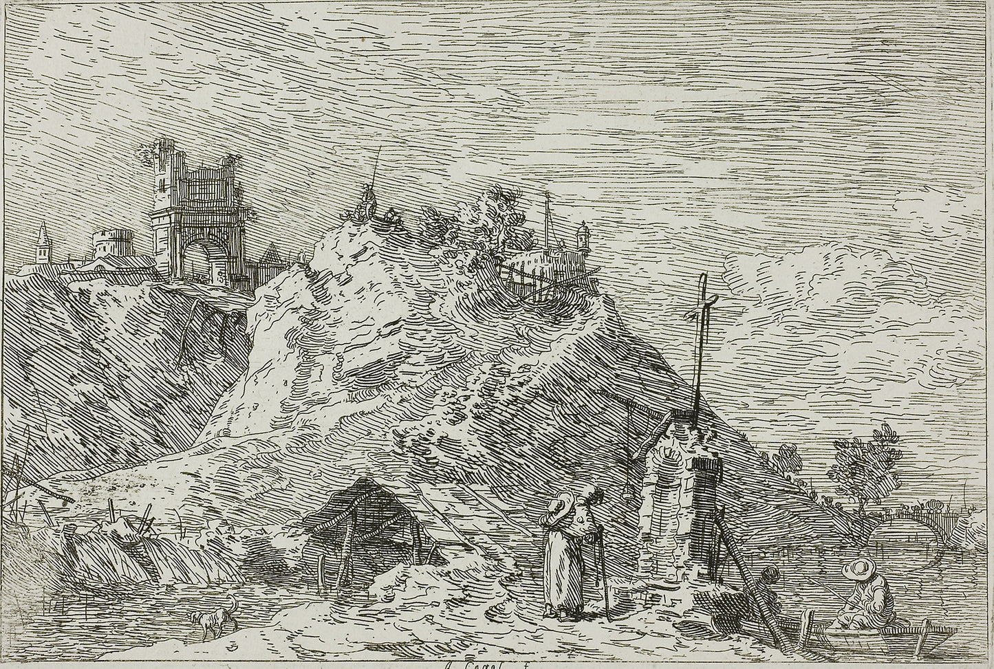Landscape with the Pilgrim at Prayer, from Vedute - Canaletto, Poster Print Wall Art