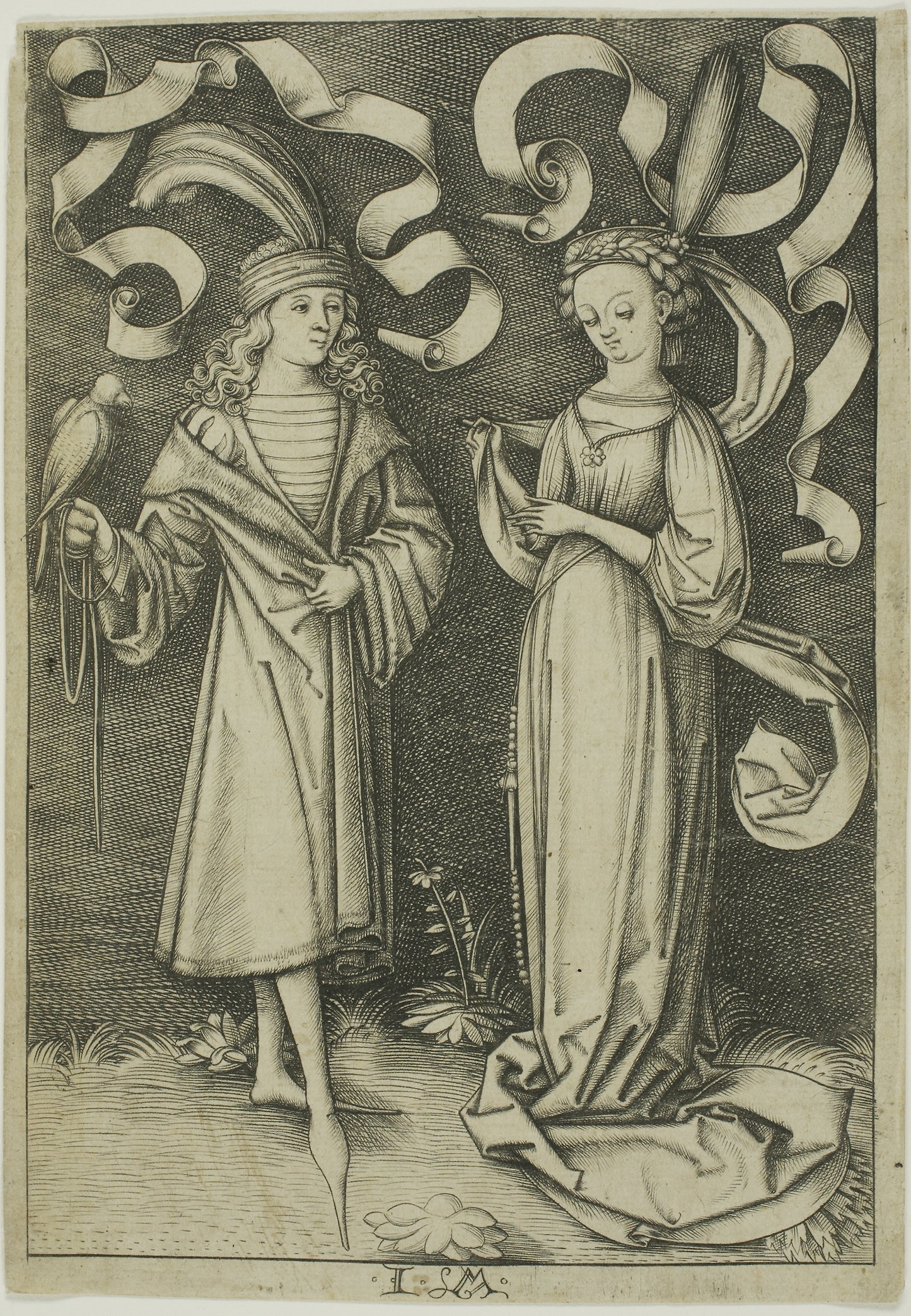 The Falconer and the Lady - Israhel van Meckenem, Poster Print Wall Art