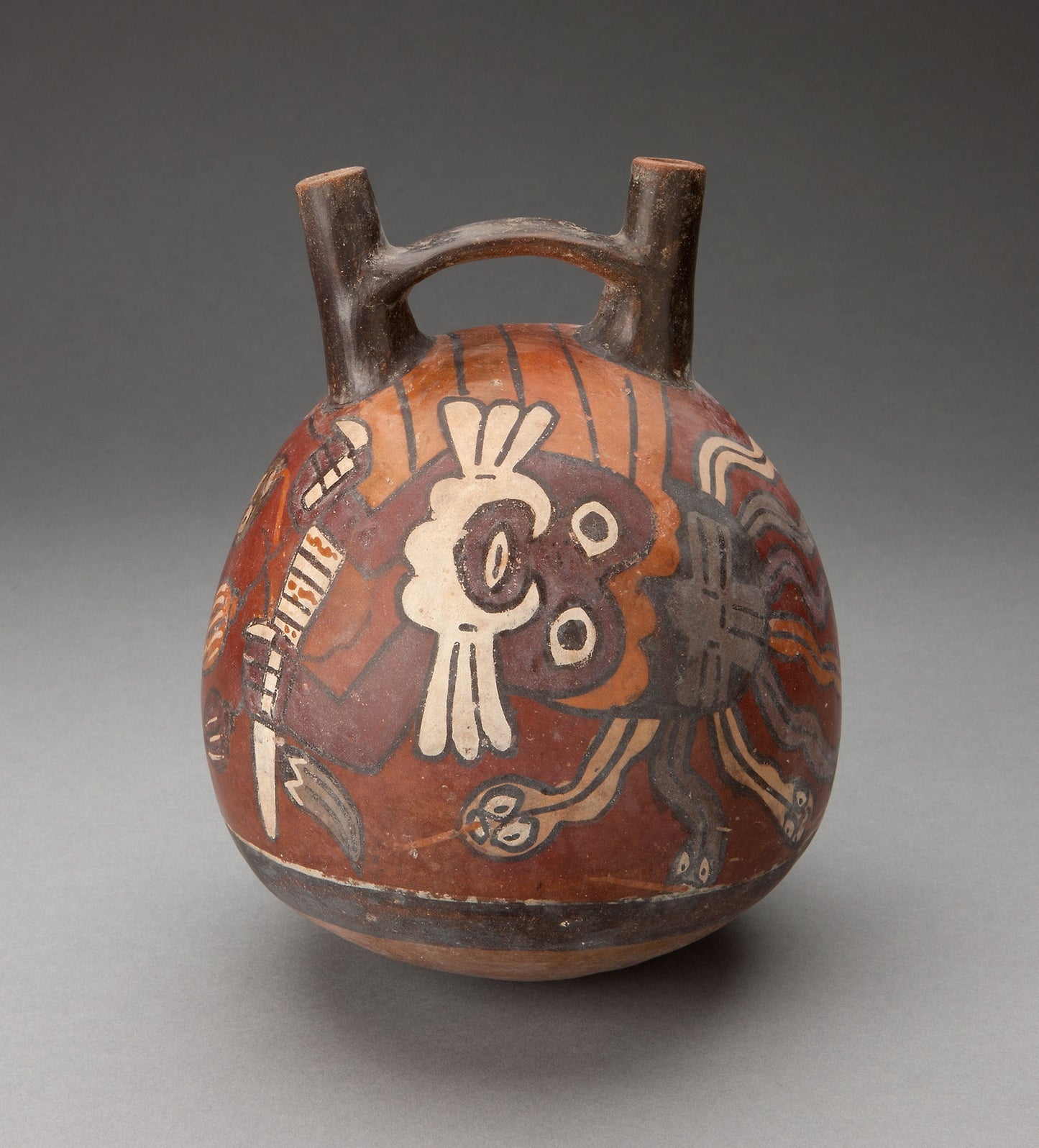 Double Spout and Bridge Vessel Depicting Costumed Performer with Snake Headdress - Nazca, Poster Print Wall Art