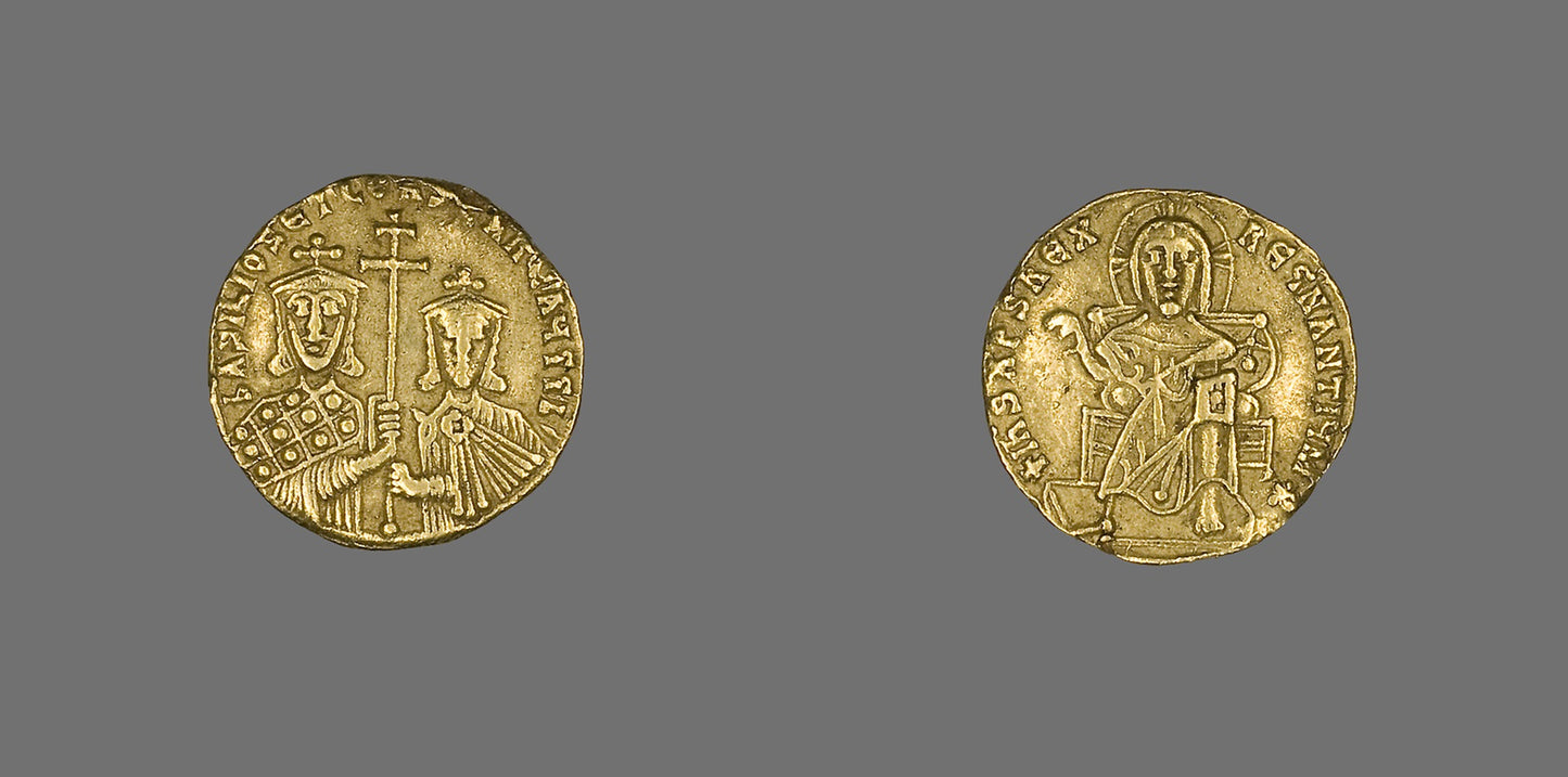 Solidus (Coin) of Basil I with Christ Enthroned - Byzantine, minted in Constantinople, Poster Print Wall Art