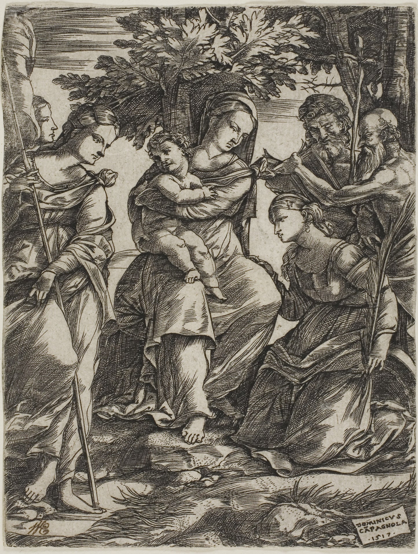 Virgin and Child with Saints - Domenico Campagnola, Poster Print Wall Art