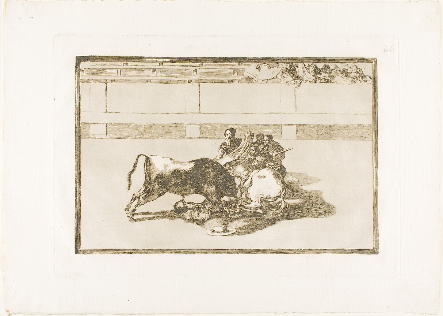 A Picador is Unhorsed and Falls under the Bull, plate 26 from The Art of Bullfighting - Francisco José de Goya y Lucientes, Poster Print Wall Art