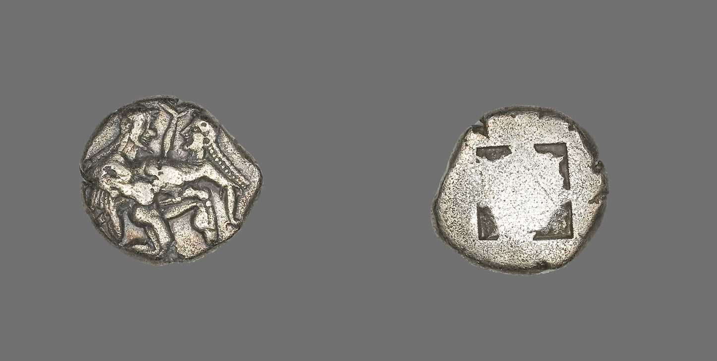 Stater (Coin) Depicting a Satyr and Nymph - Greek, minted in Thasos, Thrace, Poster Print Wall Art