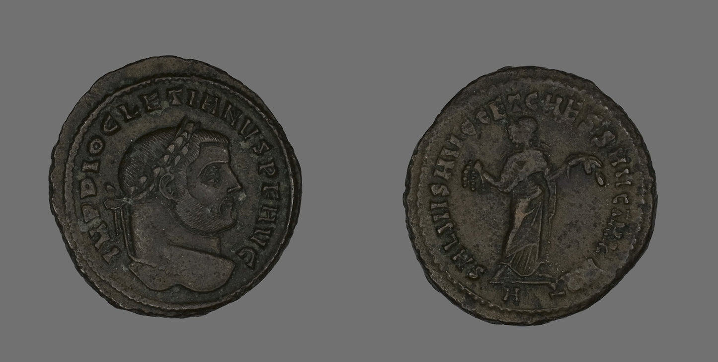 Follis (Coin) Portraying Emperor Diocletian - Roman, minted in Carthage, Poster Print Wall Art