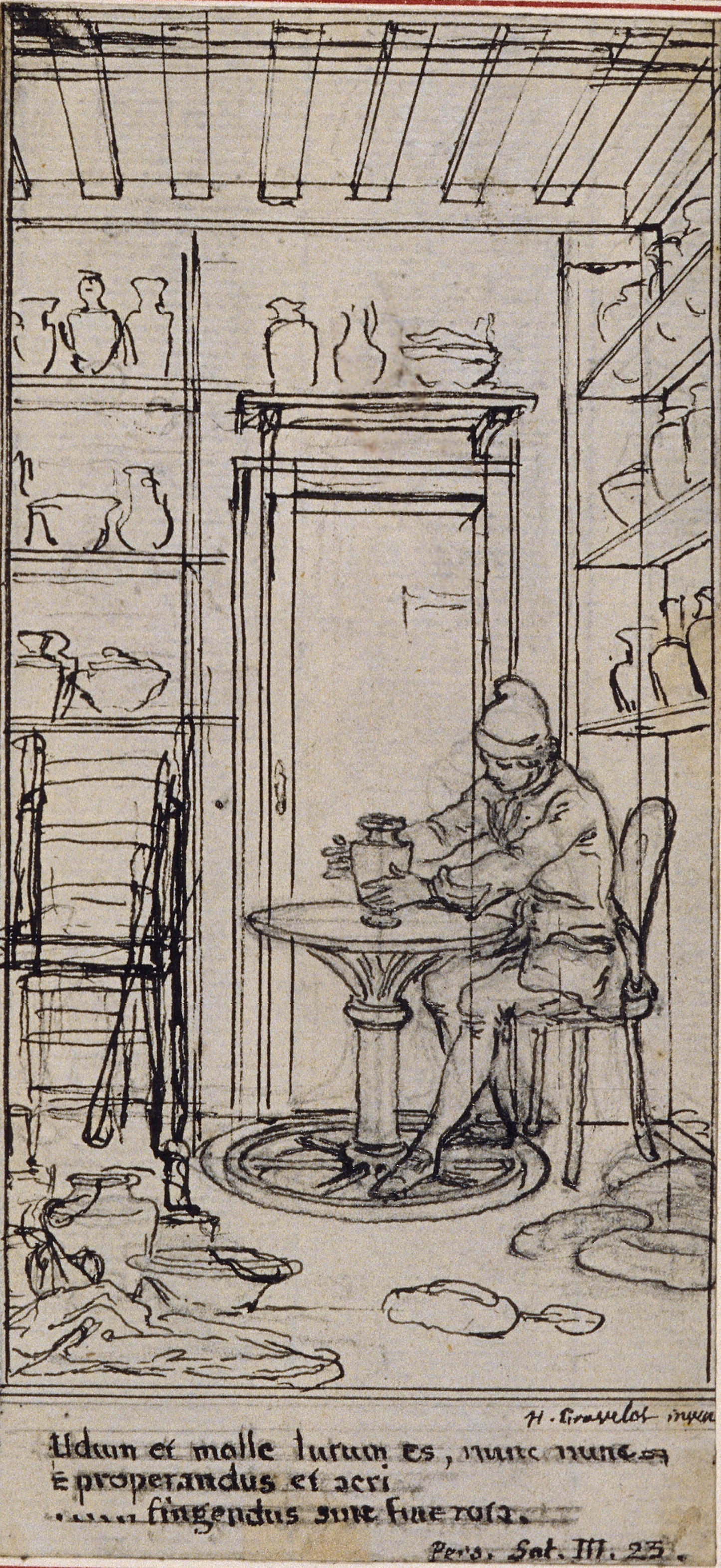 Study for Vignette-Frontispiece in Poncelot's "Principes Generaux pour Servir à l'Education des Enfants", vol. III - Hubert François Gravelot, Poster Print Wall Art