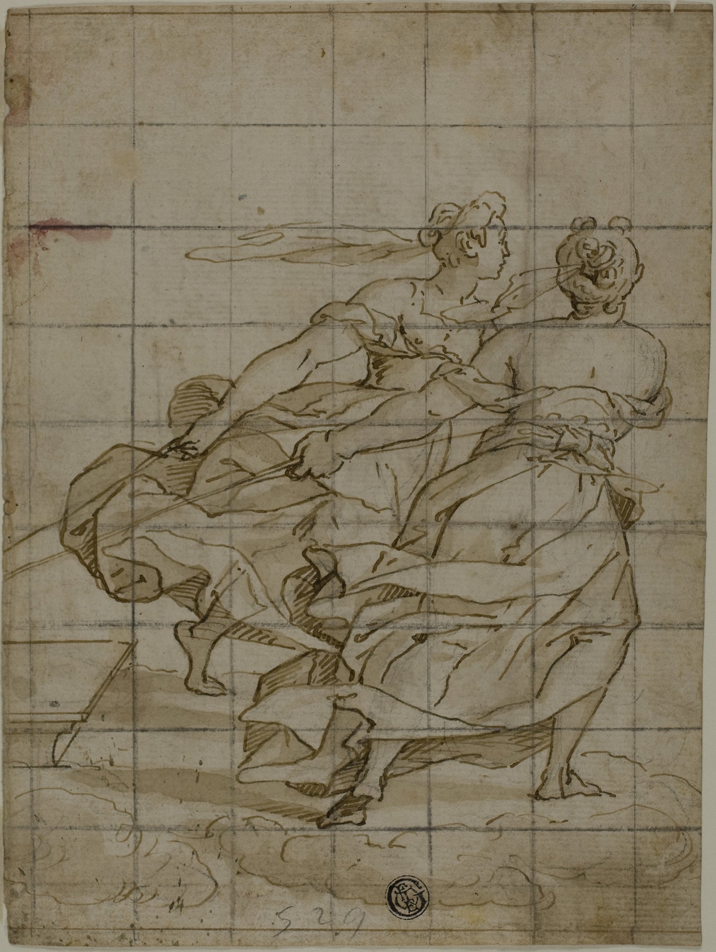 Two Women on Clouds, Pulling a Load - Circle of Bernardo Castello (Italian,, Poster Print Wall Art