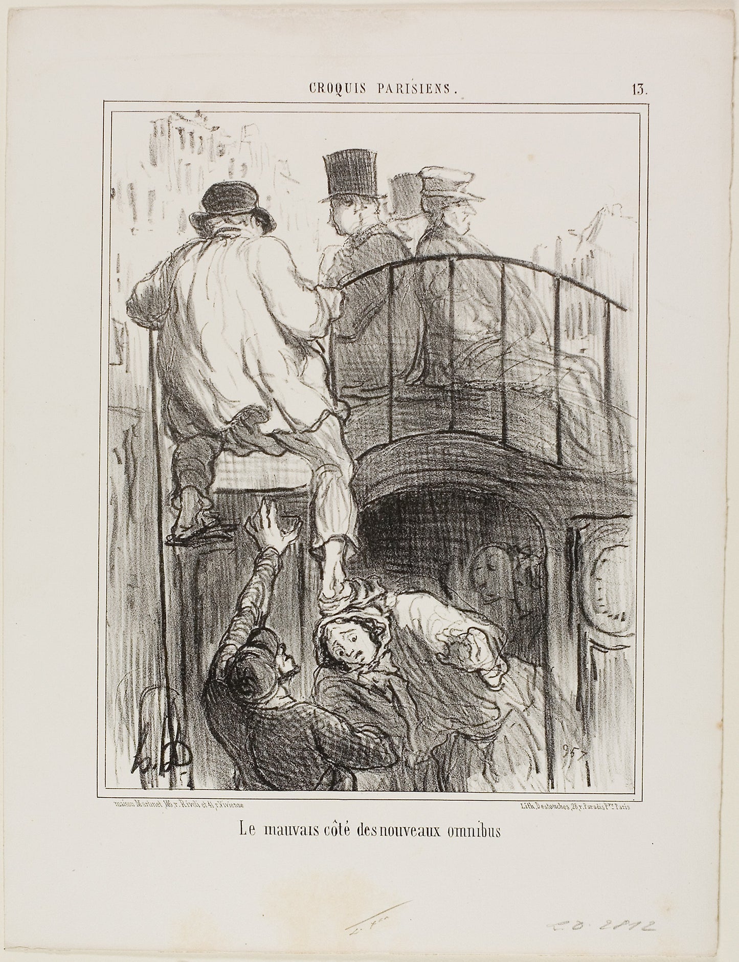 An Unpleasant Aspect of the New Type of Omnibus, plate 13 from Croquis Parisiens - Honoré Victorin Daumier, Poster Print Wall Art