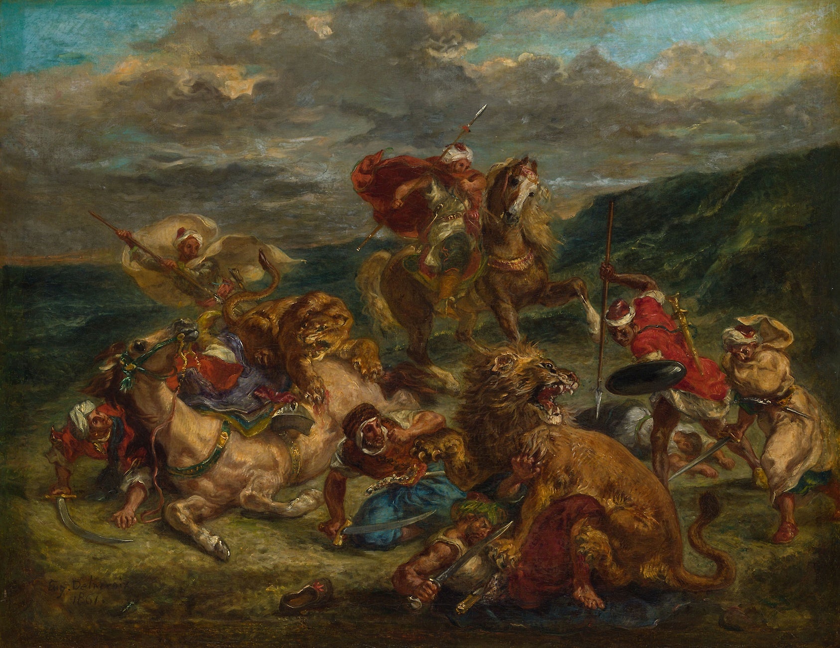 Lion Hunt: Eugène Delacroix,16x12"(A3) Poster