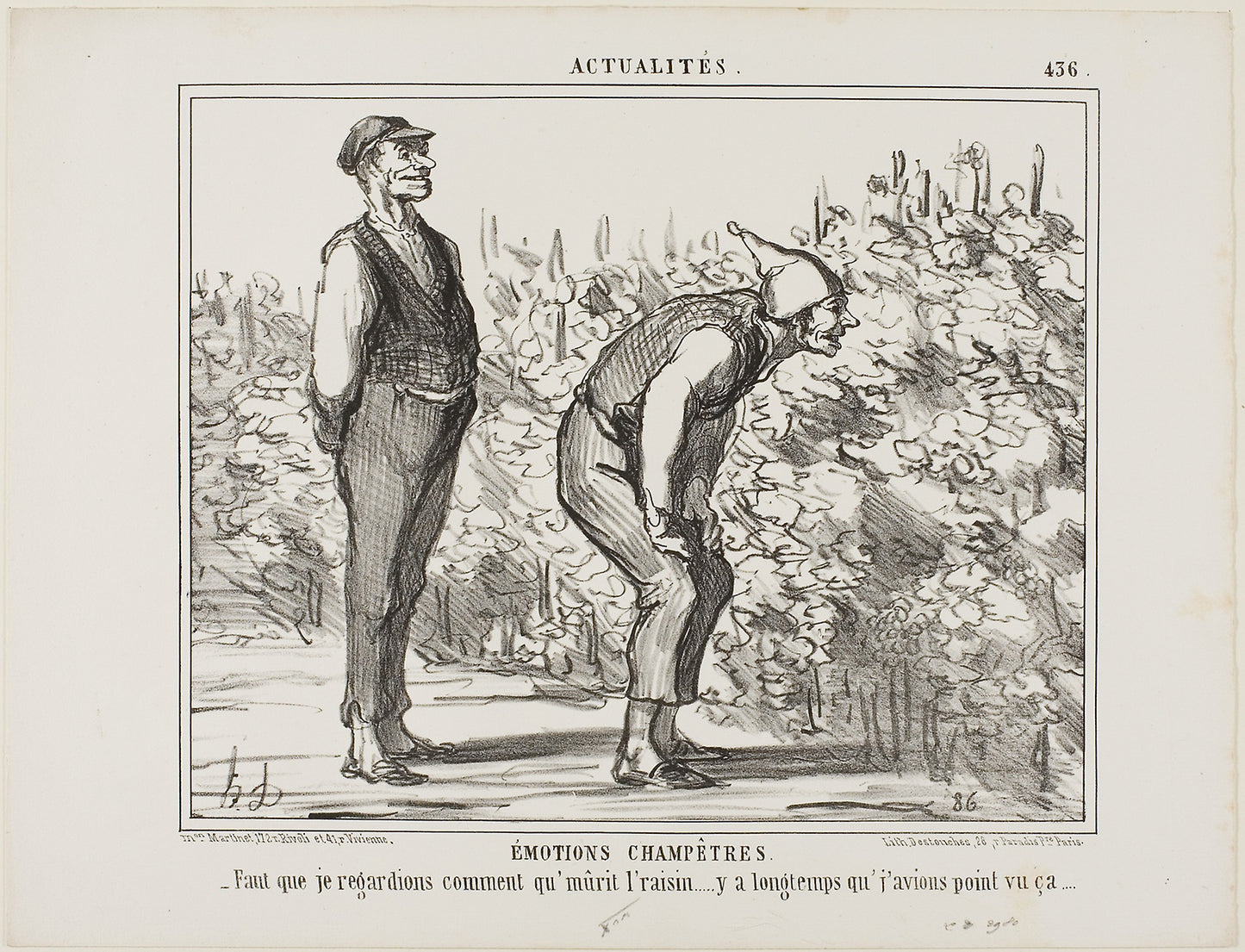Emotions From the Countryside. “- Have to see how the wine grows… haven't never seen it before…,” plate 436 from Actualités - Honoré Victorin Daumier, Poster Print Wall Art