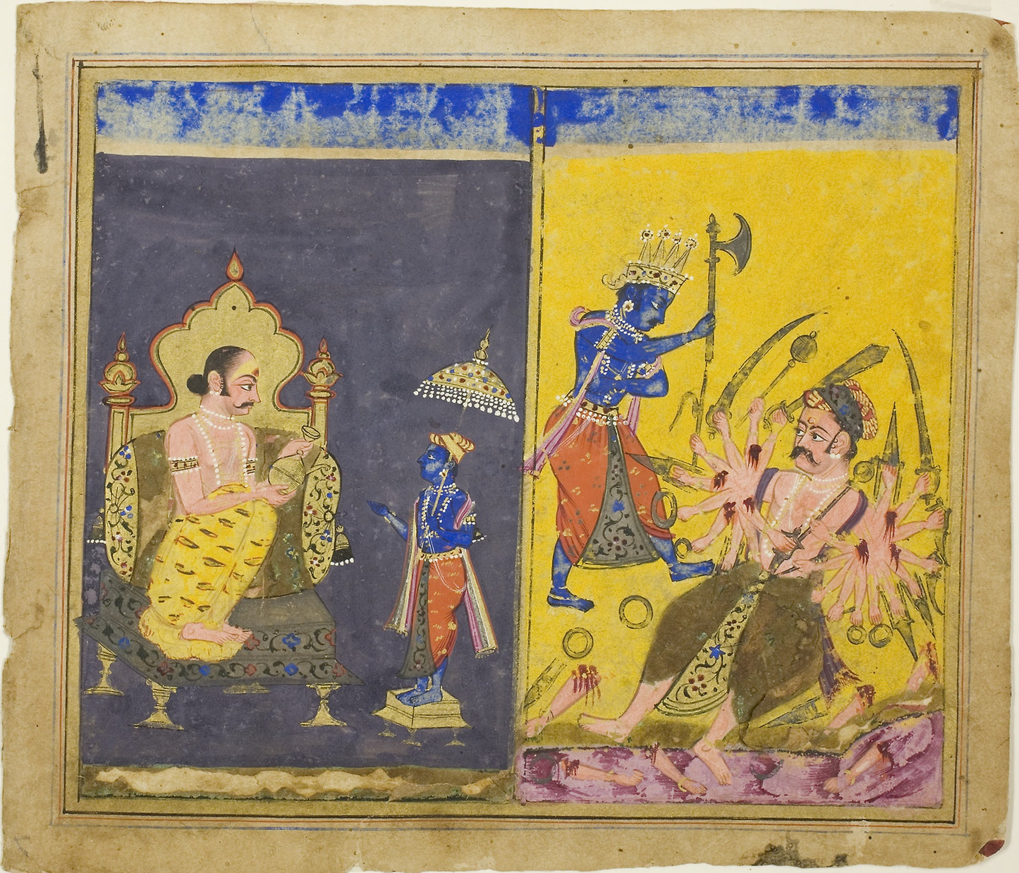 Krishna's Fifth and Sixth Avatars, page from a copy of the Gitagovinda of Jayaveda - India, Poster Print Wall Art