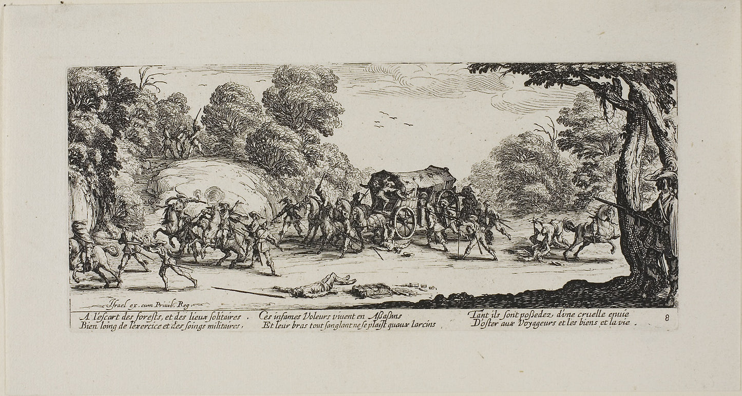 Attack on the Coach, plate eight from The Miseries of War - Jacques Callot (French, 1592-1635), Poster Print Wall Art