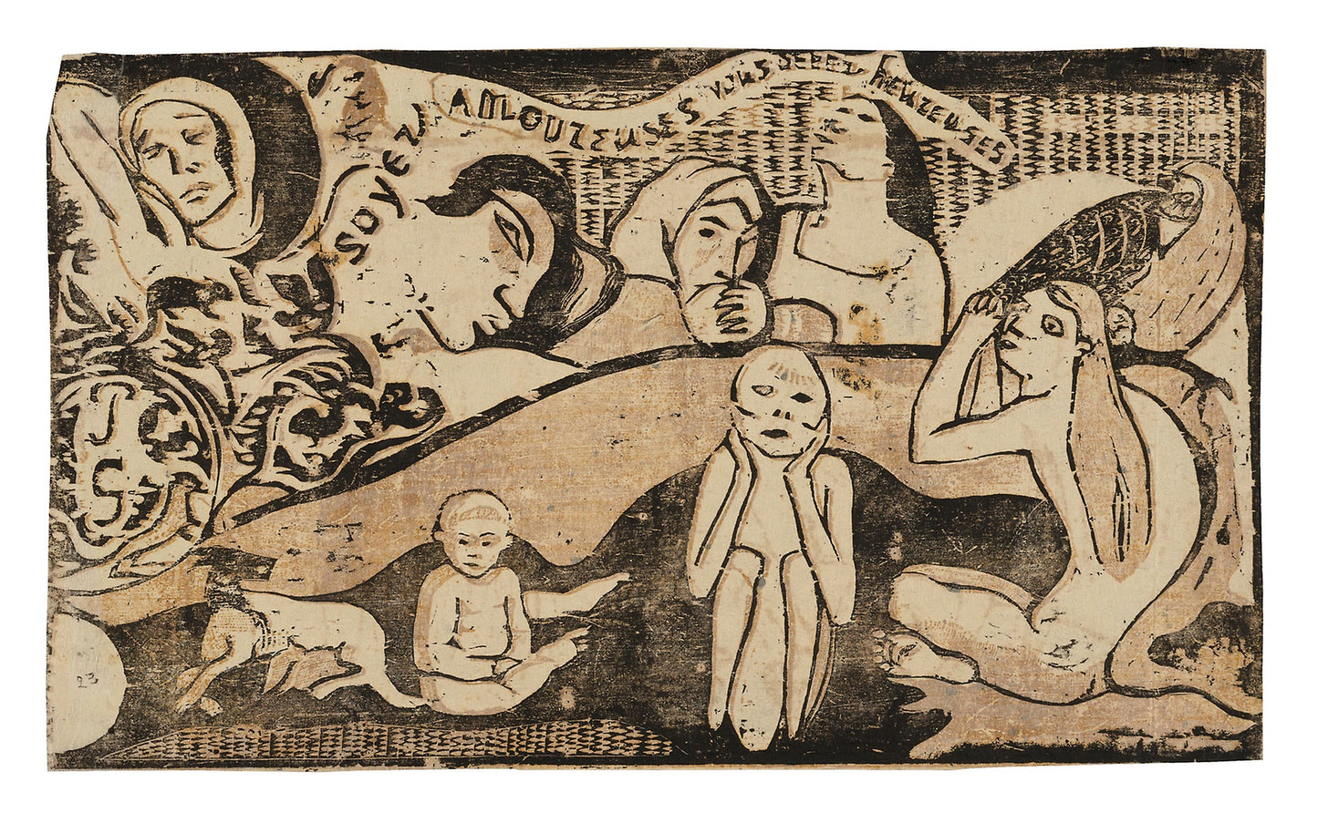 Soyez amoureuses, vous serez heureuses (Love, and You Will Be Happy), from the Suite of Late Wood-Block Prints - Paul Gauguin, Poster Print Wall Art