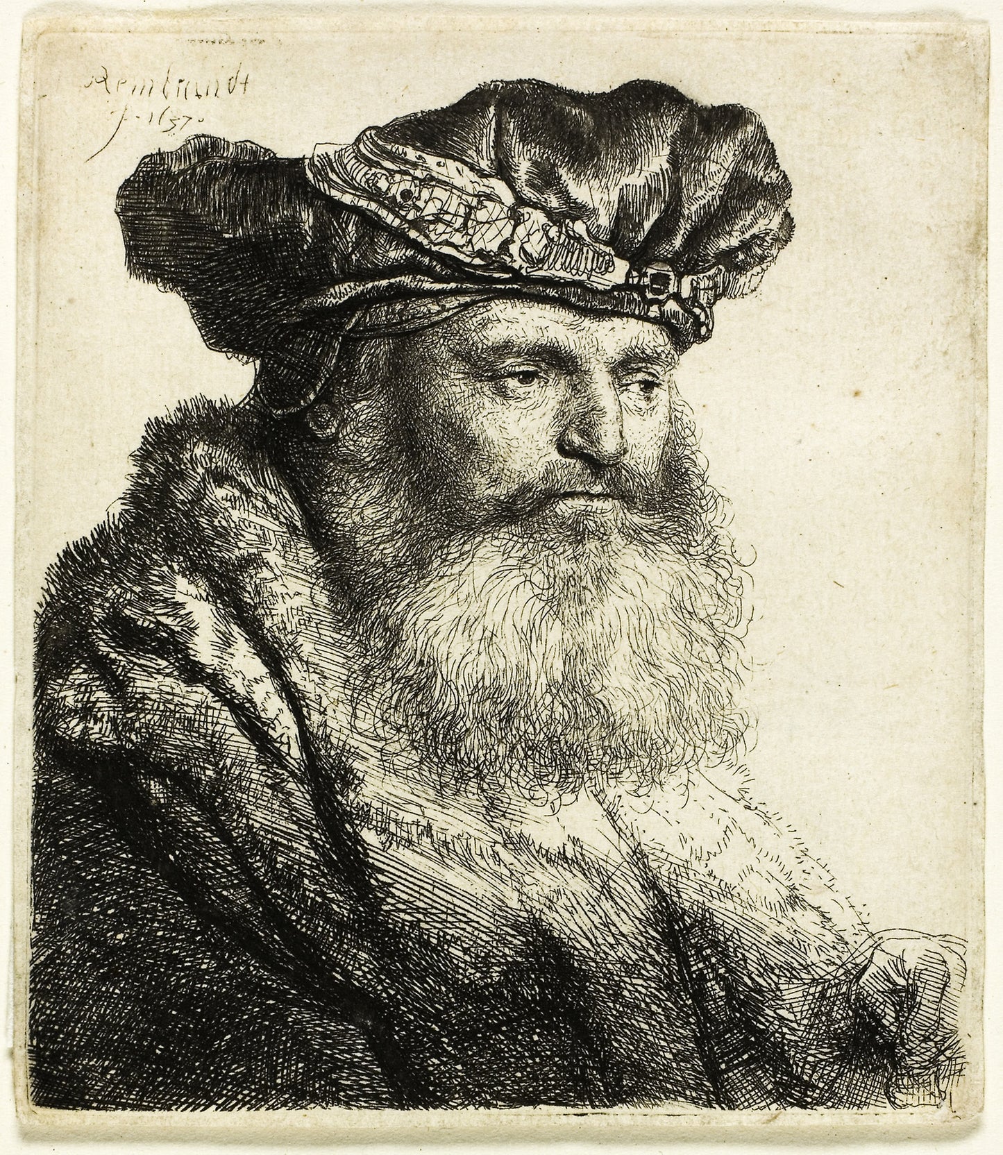 Bearded Man in a Velvet Cap with Jewel Clasp - Rembrandt van Rijn, Poster Print Wall Art