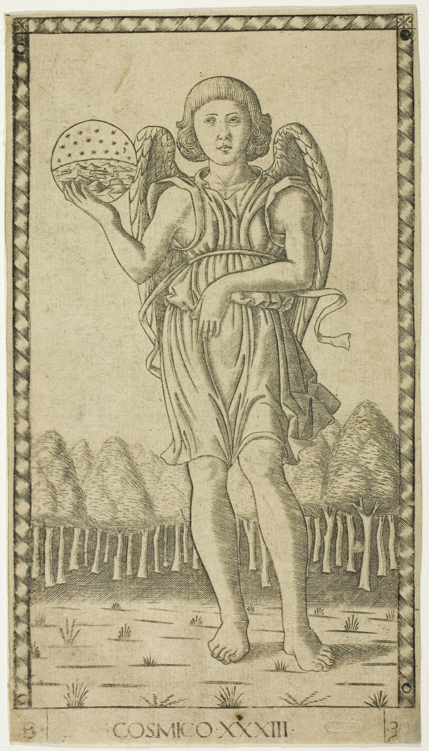 Genius of the World, plate 33 from Genii and Virtues - Master of the E-Series Tarocchi, Poster Print Wall Art