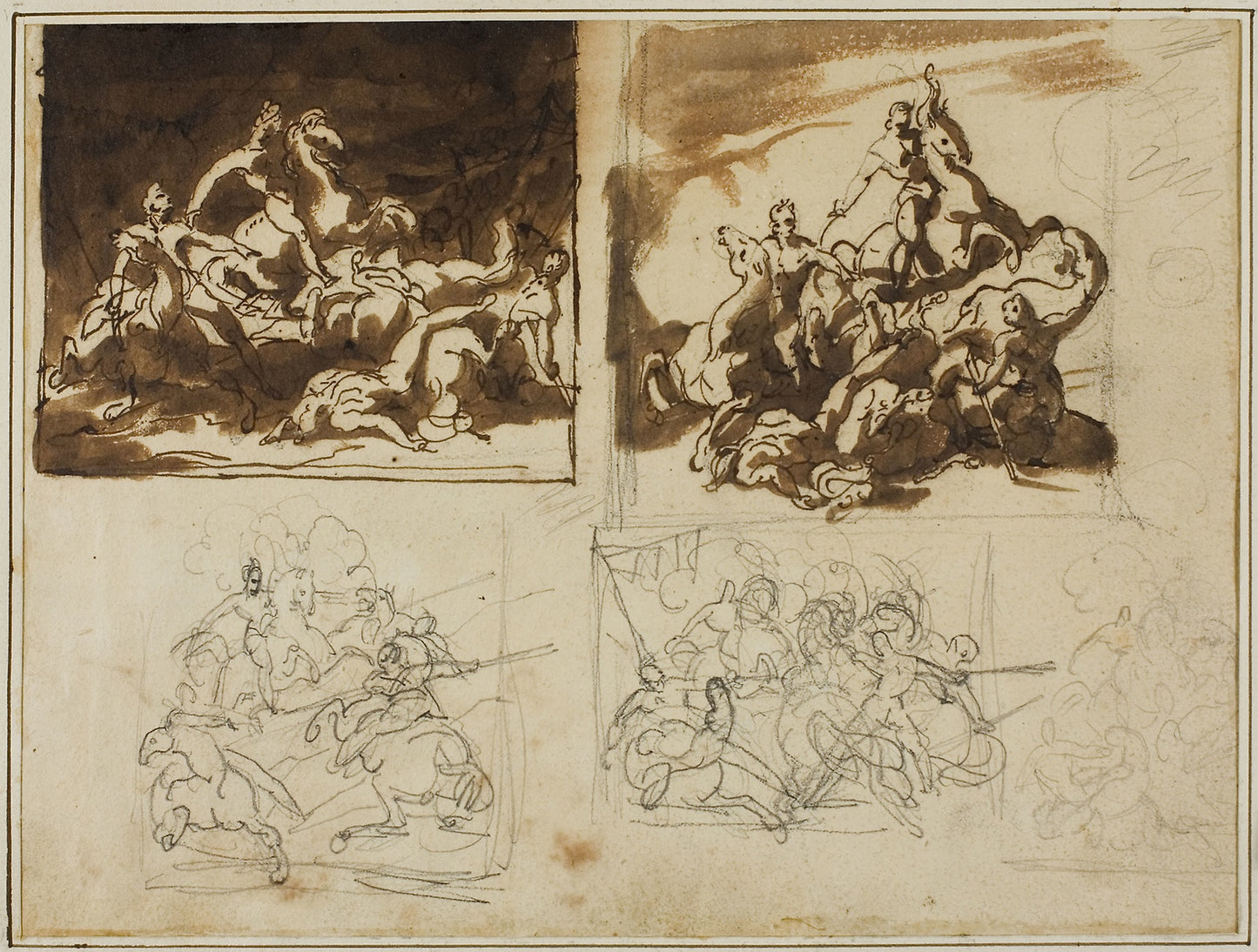 Five Sketches for a Cavalry Battle - Jean Louis André Théodore Géricault, Poster Print Wall Art