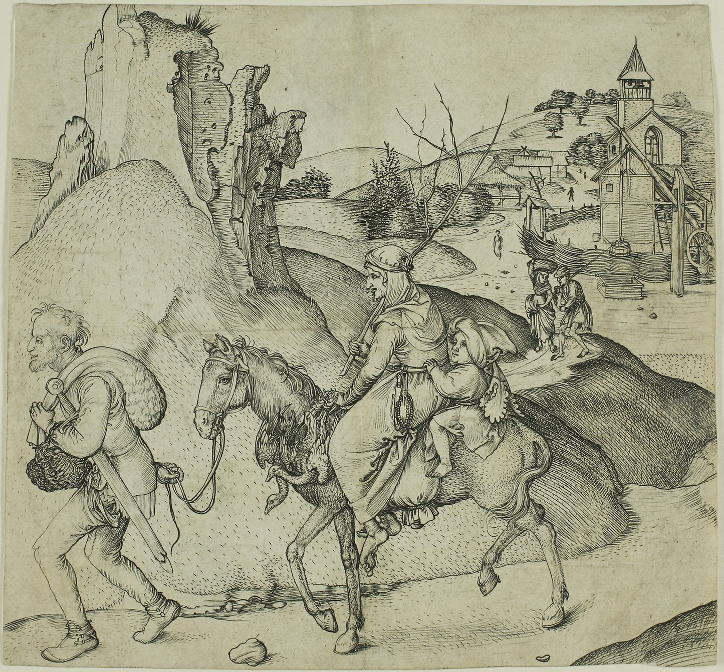 Peasant Family Going to Market: Martin Schongauer, Poster Print Wall Art