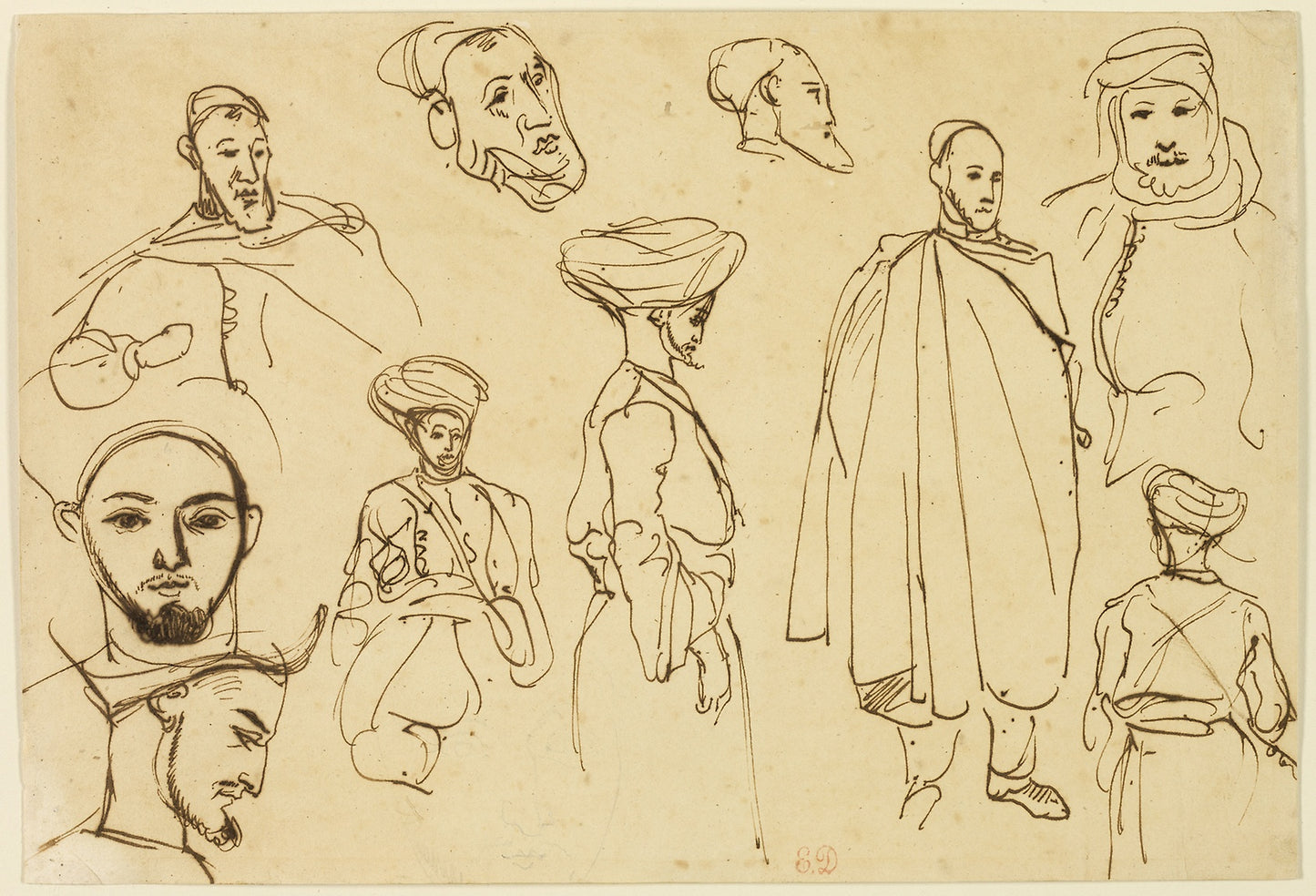 Sketches of Algerian Men - Eugène Delacroix, Poster Print Wall Art
