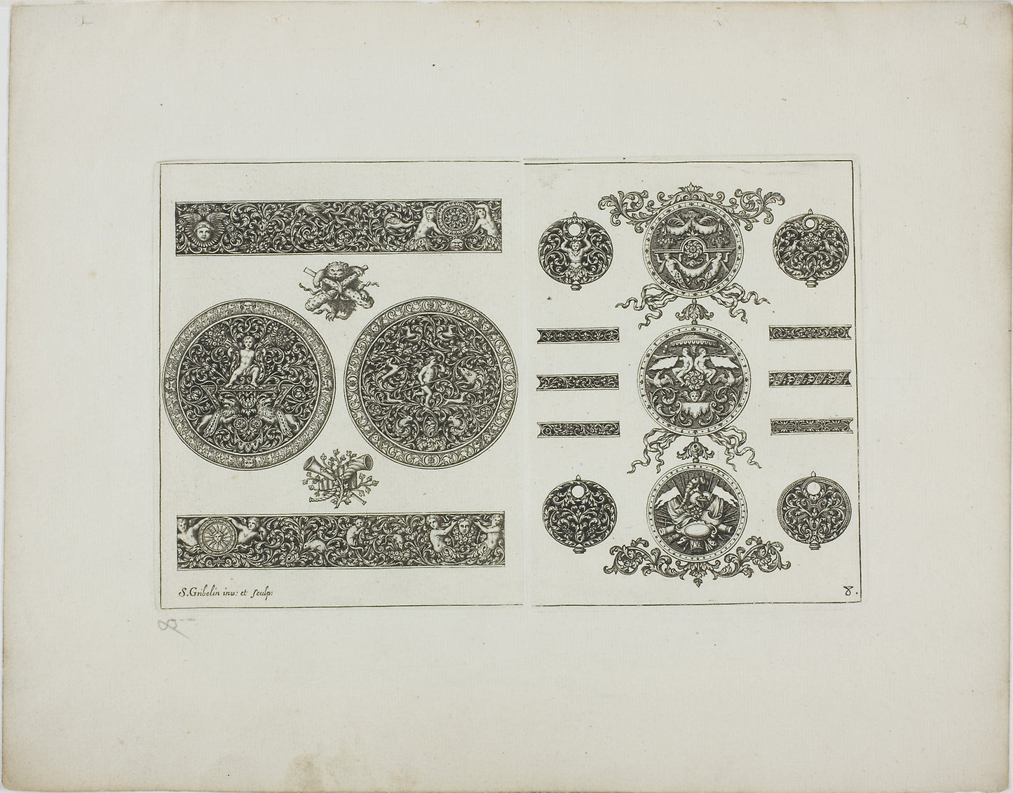 Plate Eight, from Book of Ornament - Simon Gribelin II, Poster Print Wall Art