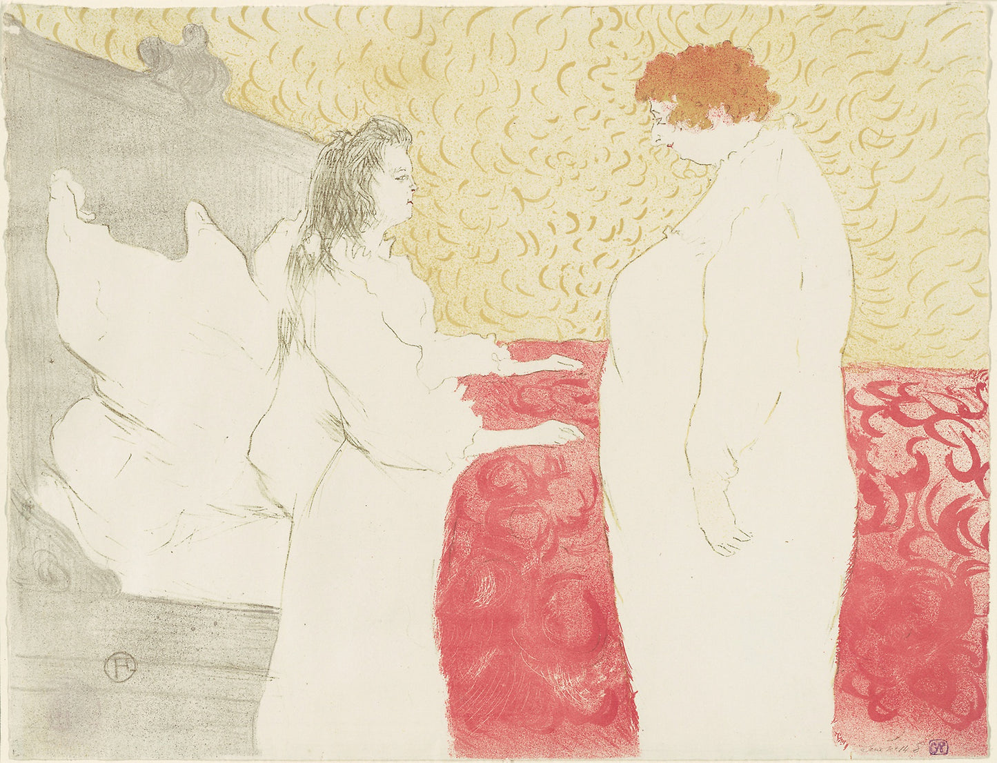 Woman in Bed, Profile, Getting Up, plate eight from Elles - Henri de Toulouse-Lautrec (French, 1864-1901), Poster Print Wall Art