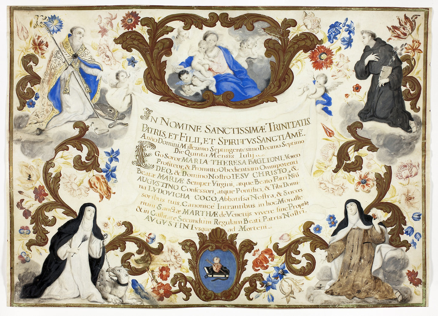 Investiture Certificate of Sister Maria Theresa Baglioni - Artist Unknown, Poster Print Wall Art
