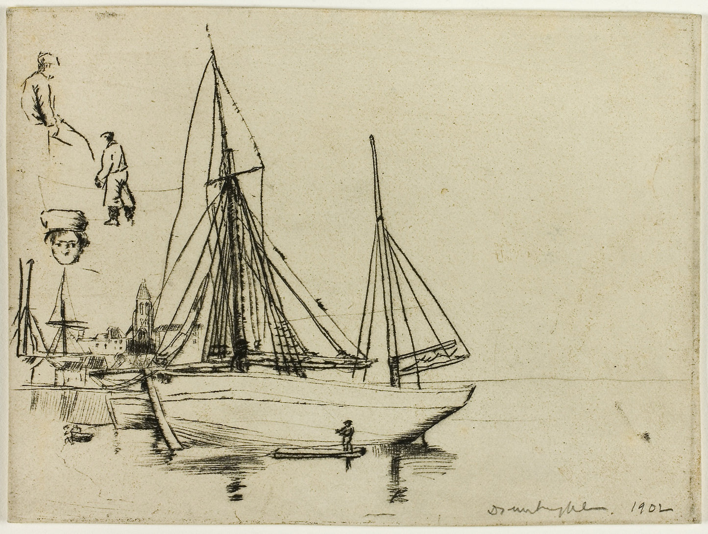 Sketch of Fishing Boats and Sailors - Donald Shaw MacLaughlan, Poster Print Wall Art
