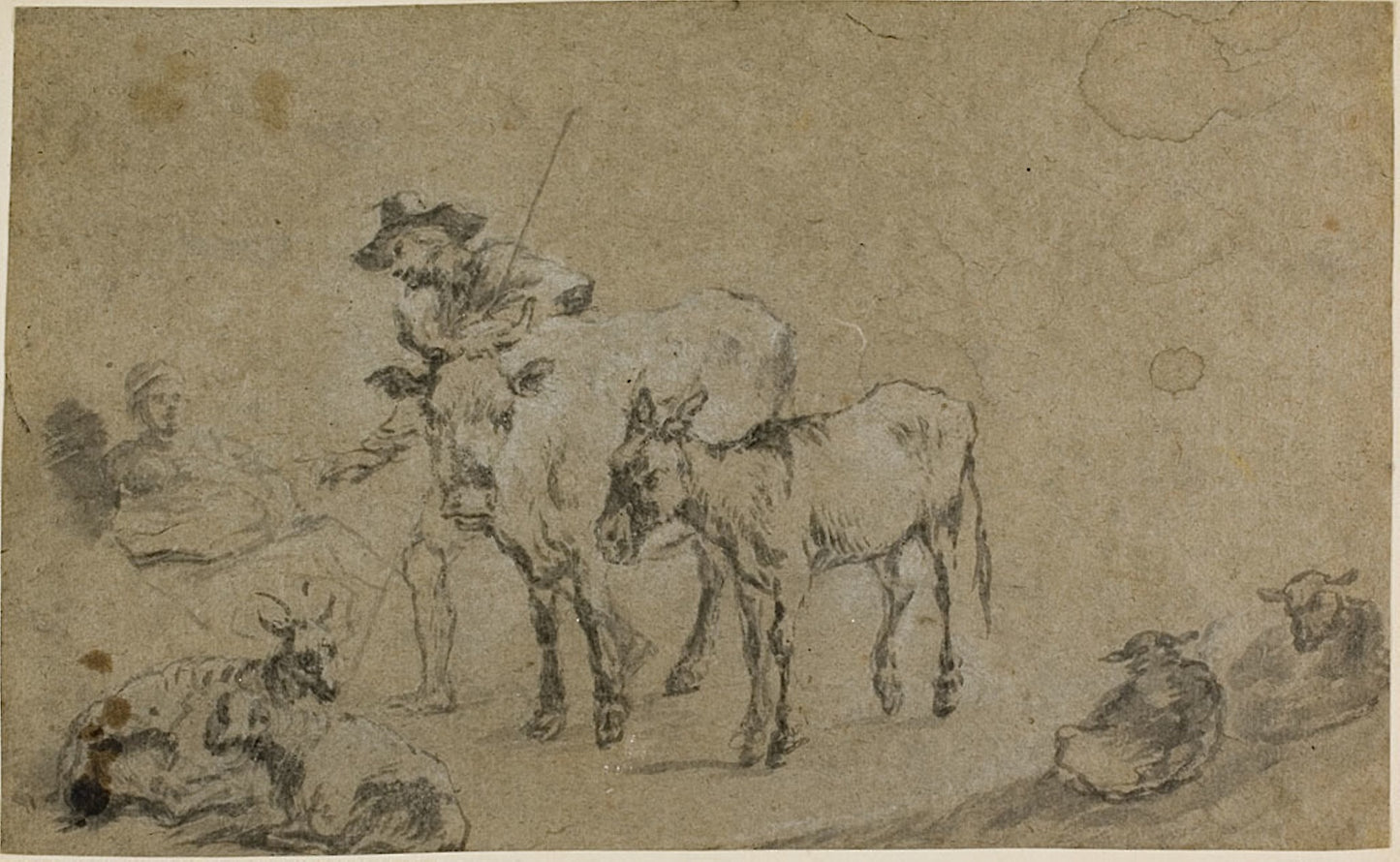 Herdsman with Cow, Donkey, Sheep - Dutch, 1621/22-1683, Poster Print Wall Art
