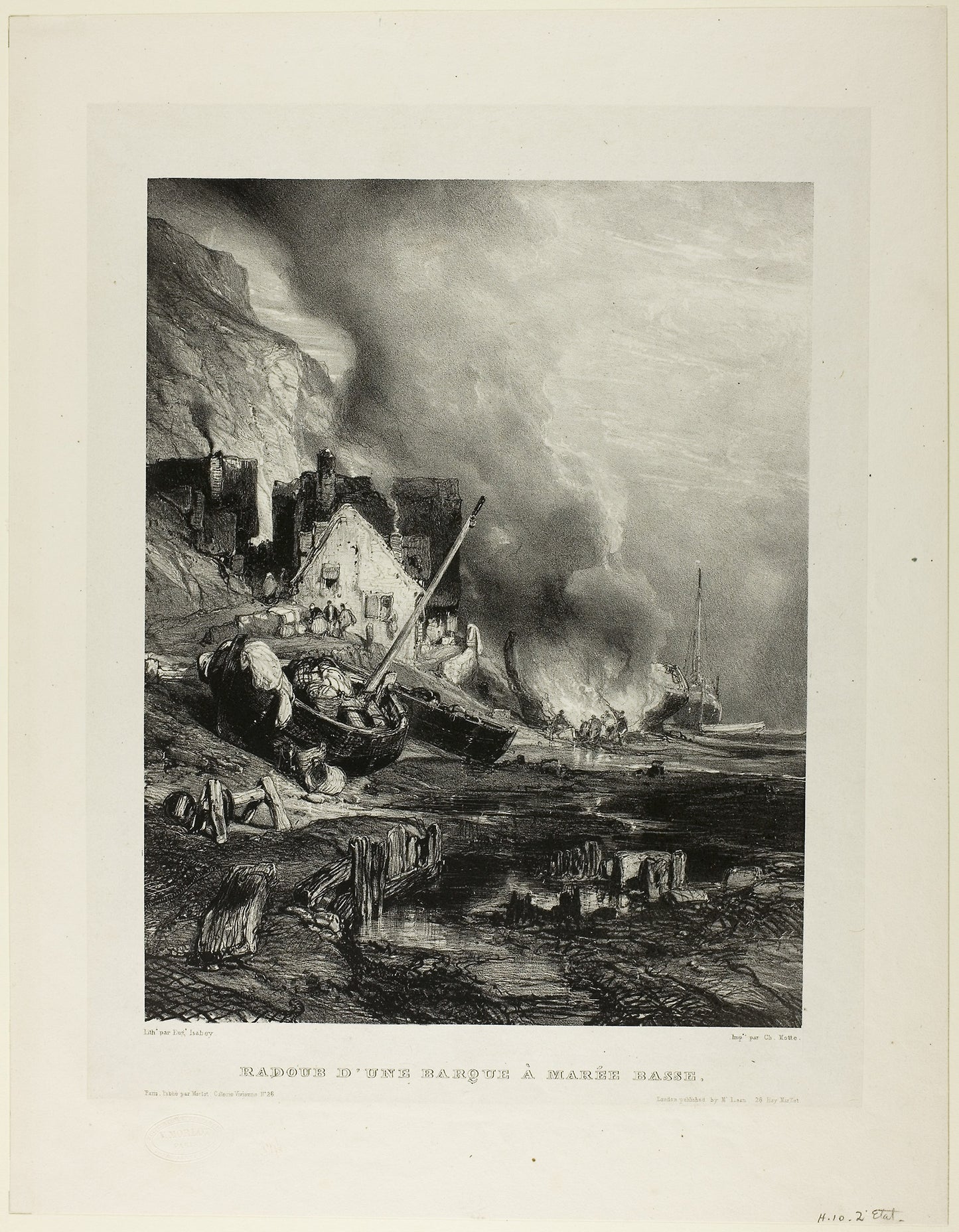 Repair of a Ship at Low Tide, plate four from Six Marines - Eugène Isabey (French, 1803-1886), Poster Print Wall Art