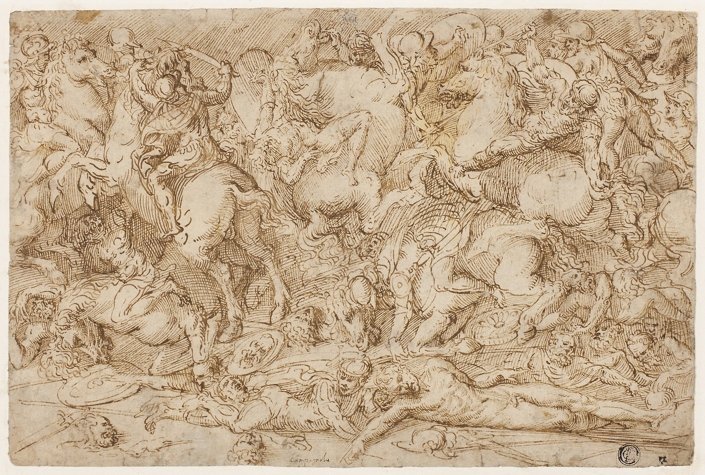 Battle Scene with Horses and Men - Domenico Campagnola, Poster Print Wall Art